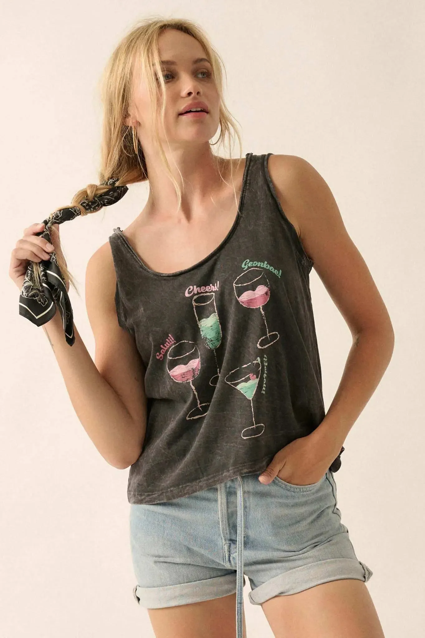 Raise a Glass Raw-Edge Graphic Tank Top sold by Promesa product image thumbnail 3