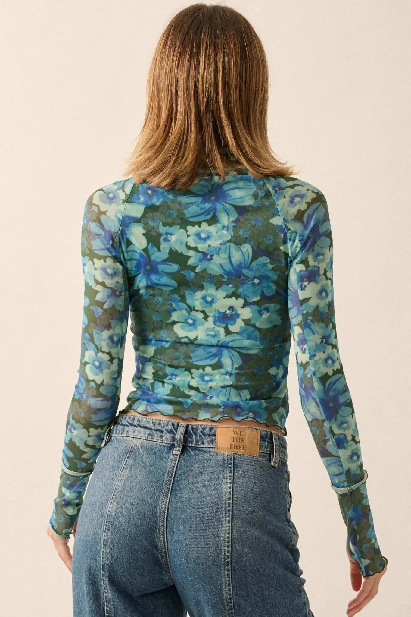 Bloom for Me Floral Mesh Mock-Neck Long-Sleeve Top sold by Promesa product image thumbnail 2