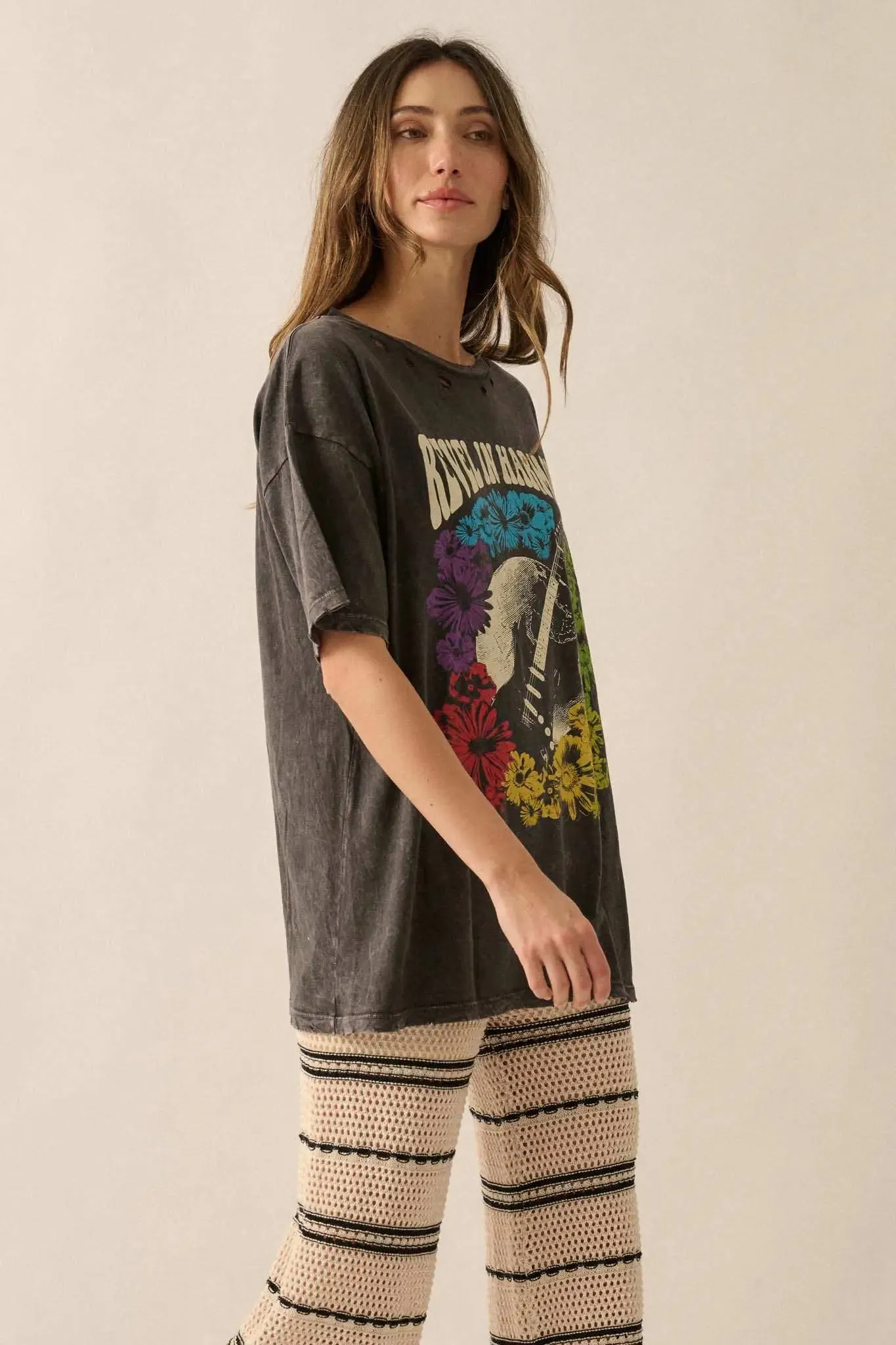 Revel in Harmony Distressed Guitar Graphic Tee sold by Promesa product image thumbnail 5