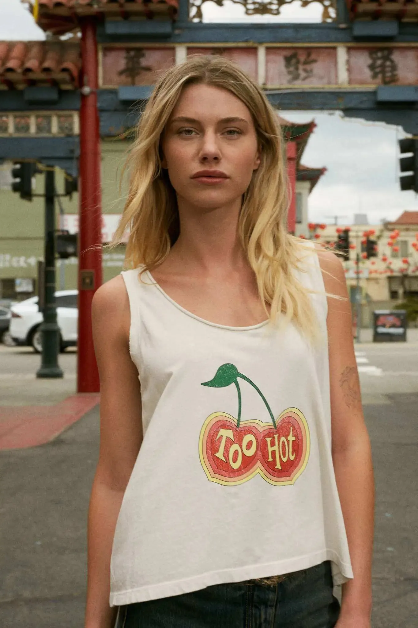 Too Hot Raw-Edge Cherries Graphic Tank Top sold by Promesa