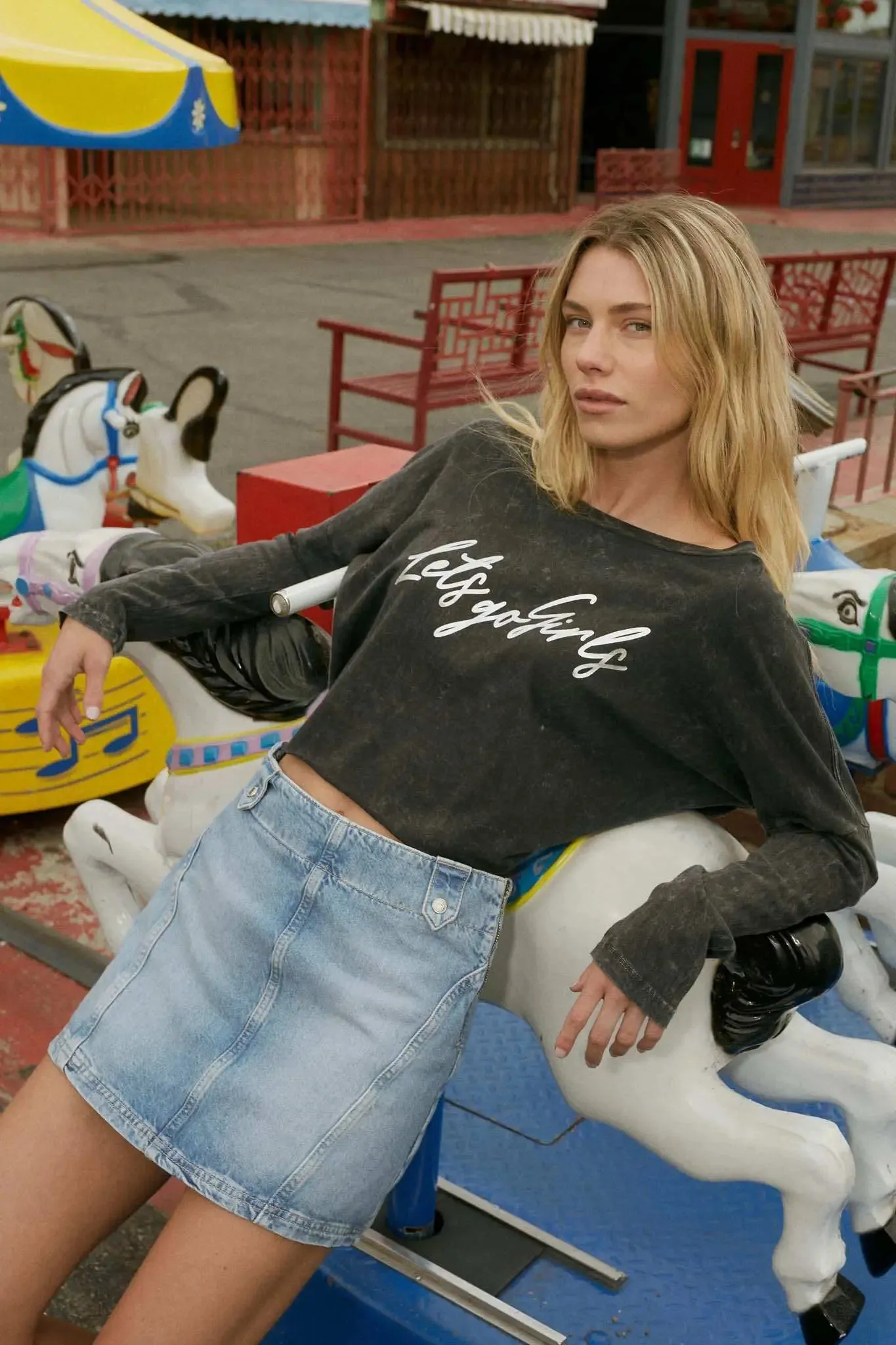 Let's Go Girls Cropped Long-Sleeve Foil Graphic Tee sold by Promesa product image thumbnail 2