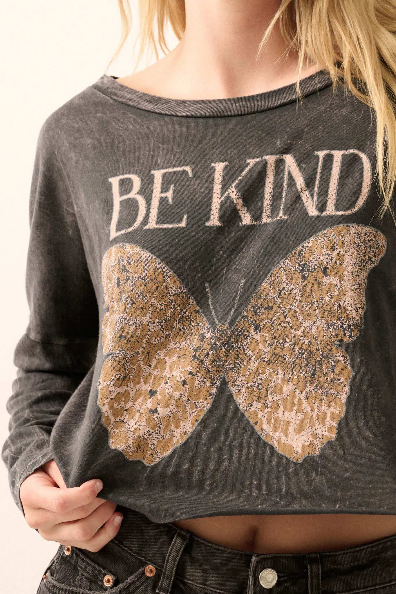 Be Kind Butterfly Cropped Long-Sleeve Graphic Tee sold by Promesa product image thumbnail 5