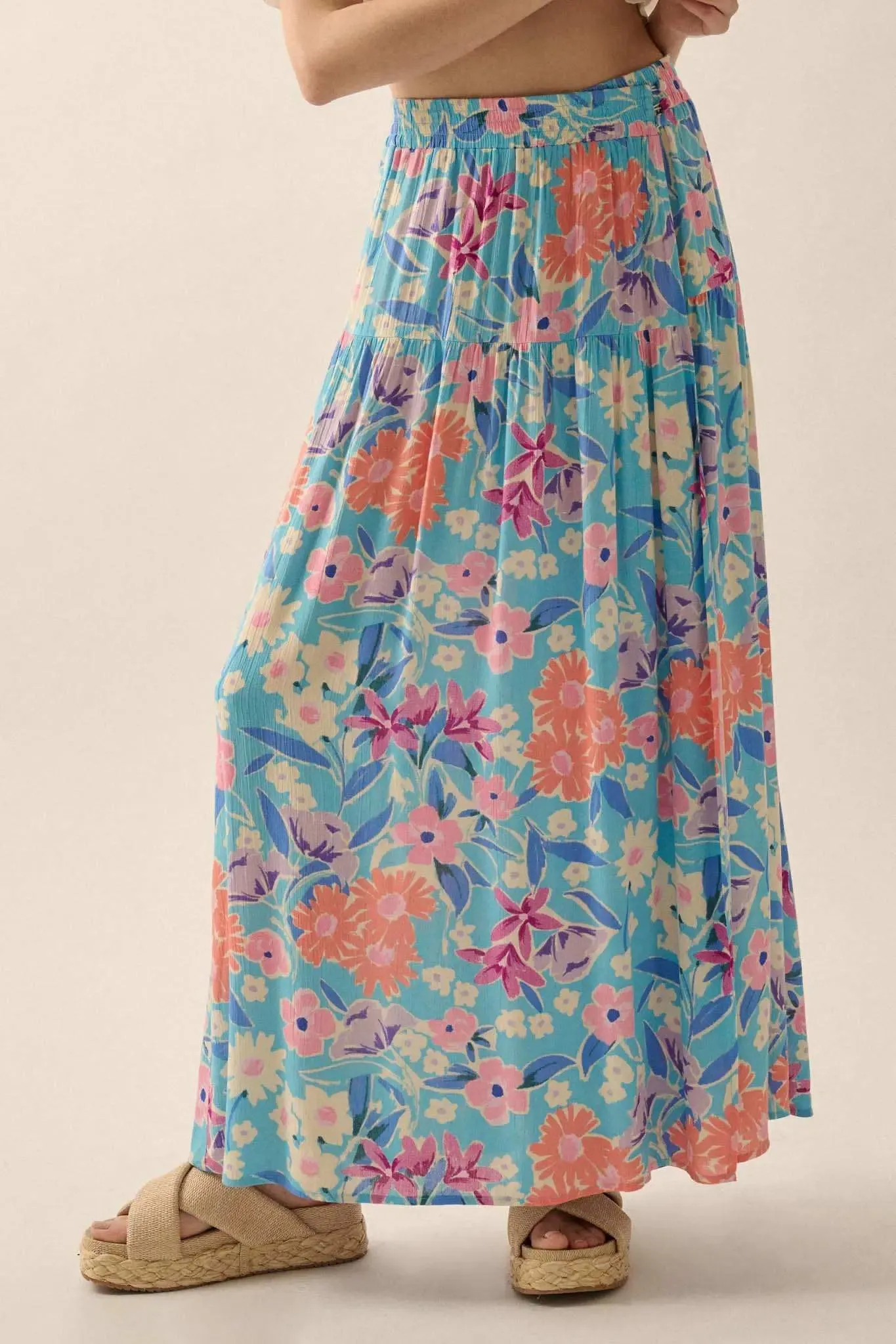 Grow with the Flow Floral Crepe Wrap Maxi Skirt sold by Promesa product image thumbnail 4