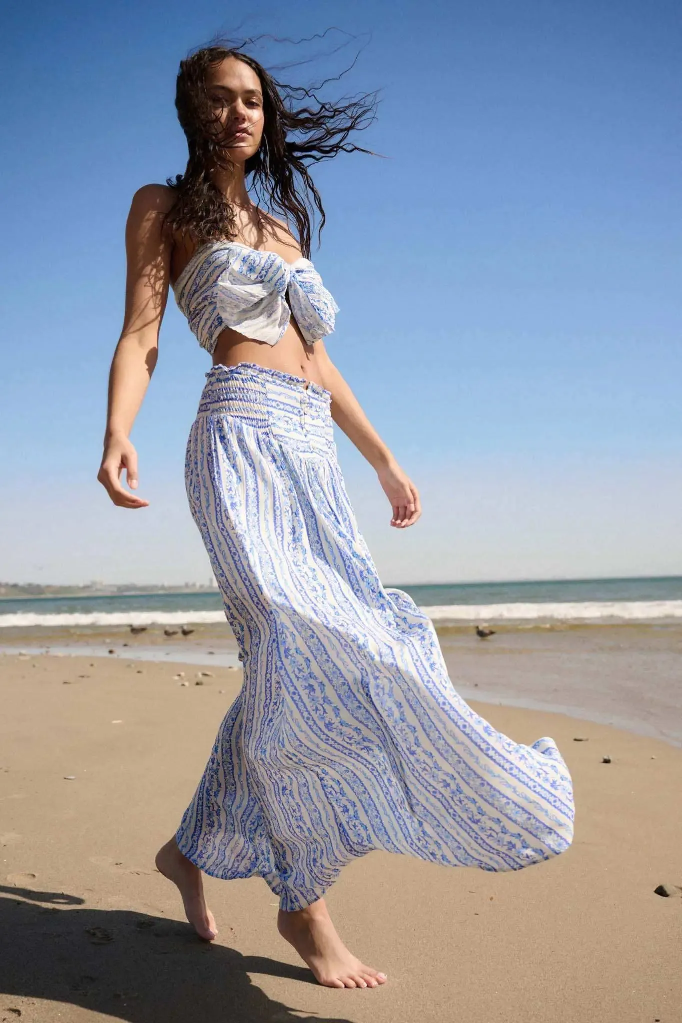 Wildflower Field Floral-Stripe Buttoned Maxi Skirt sold by Promesa