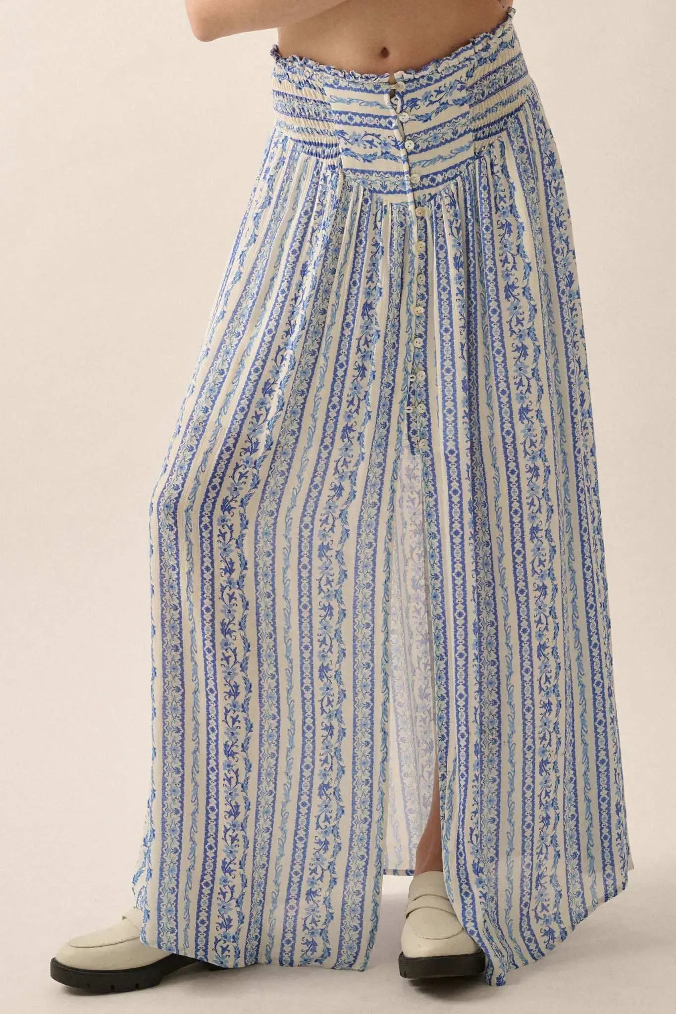 Wildflower Field Floral-Stripe Buttoned Maxi Skirt sold by Promesa product image thumbnail 4