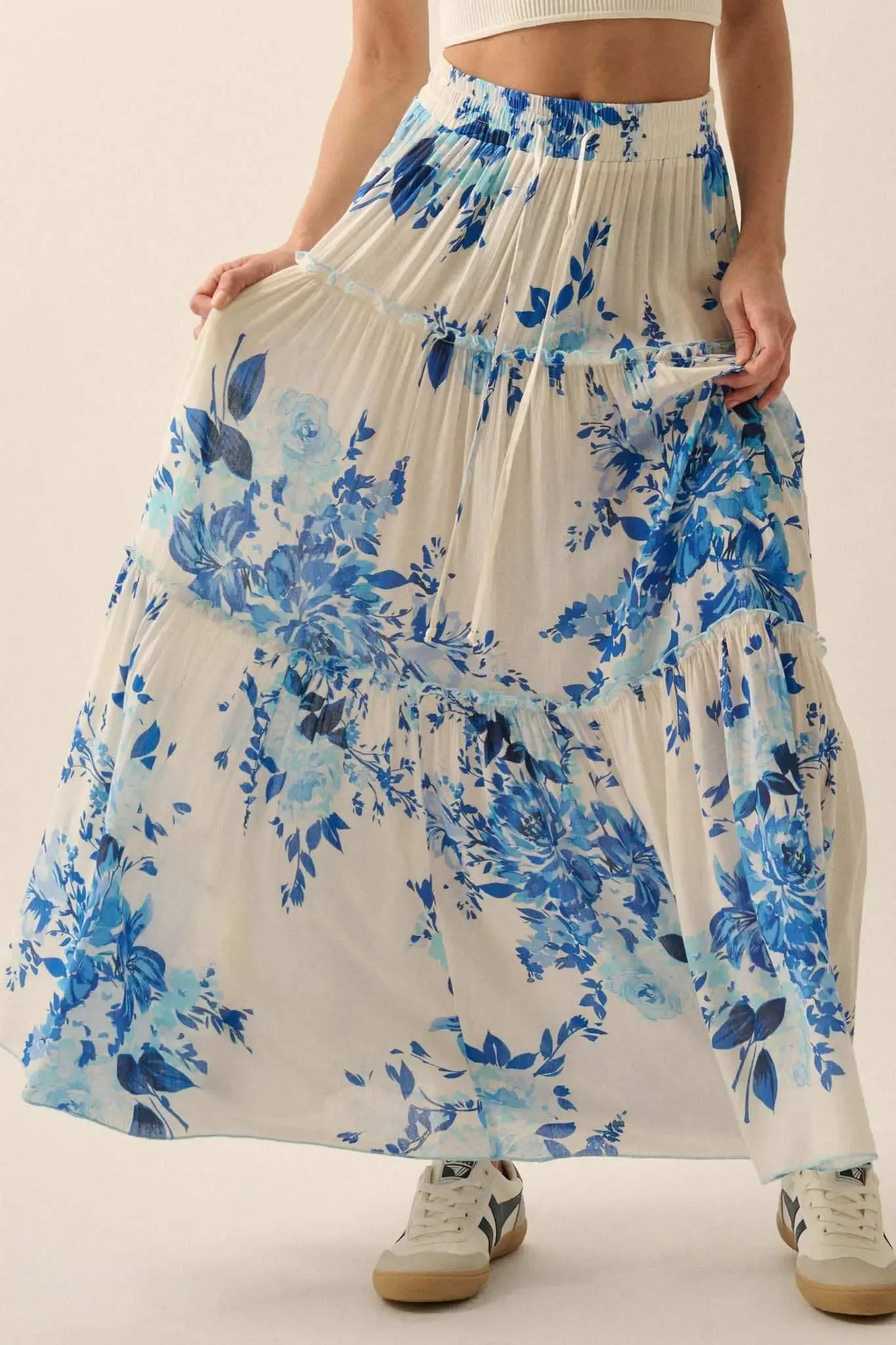Cobalt Corsage Floral Tiered Ruffle Maxi Skirt sold by Promesa product image thumbnail 4