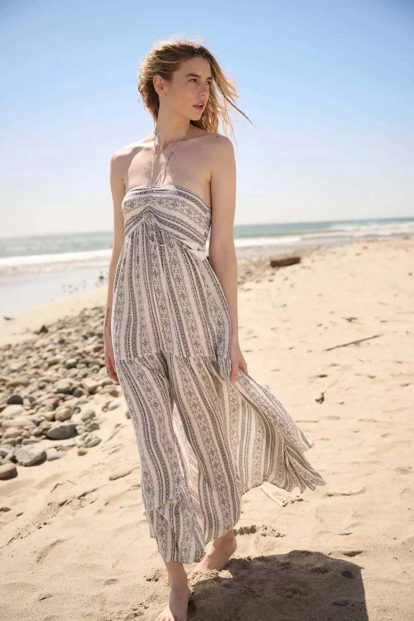 Traveling Soul Geo-Print Striped Halter Maxi Dress sold by Promesa
