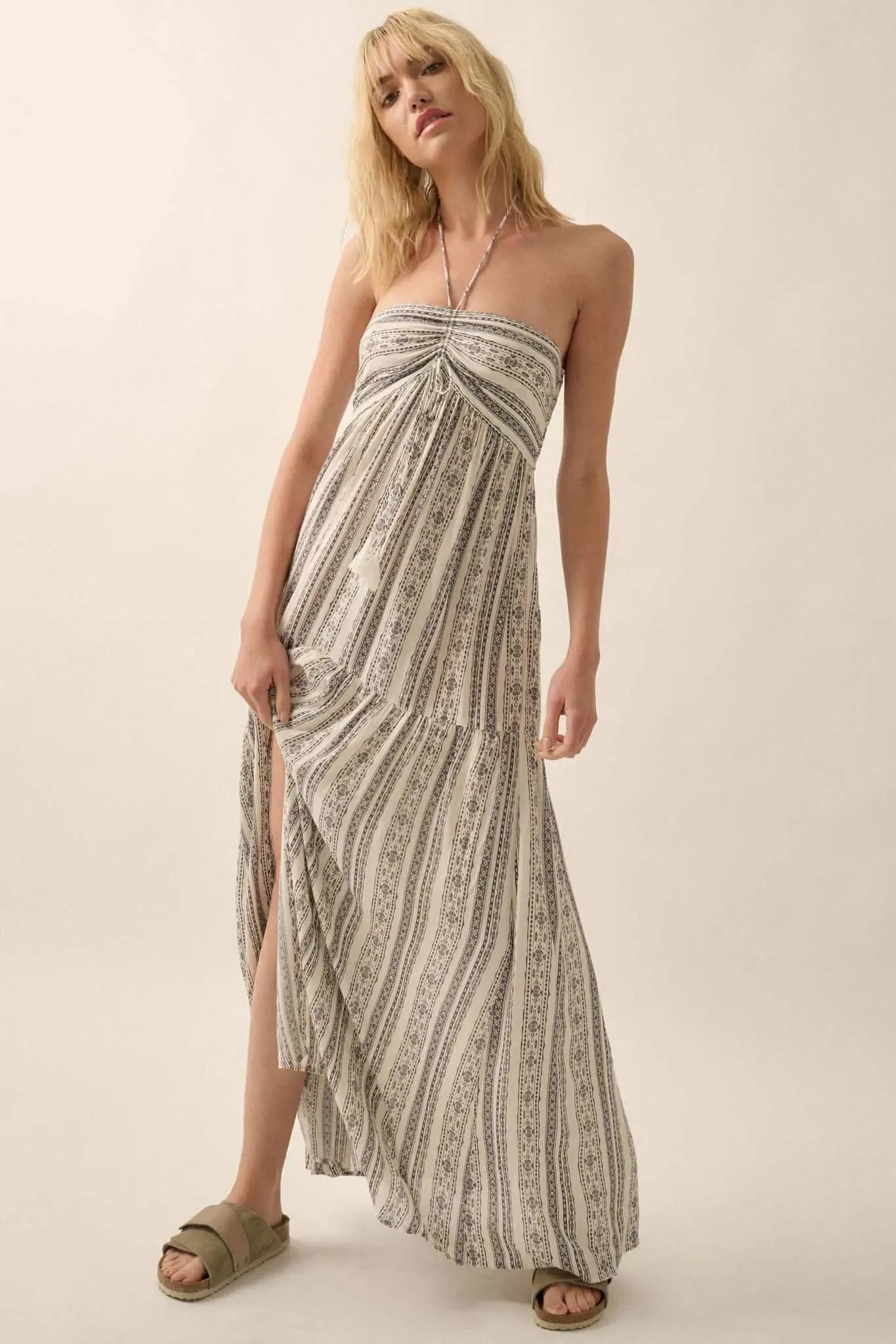 Traveling Soul Geo-Print Striped Halter Maxi Dress sold by Promesa product image thumbnail 4