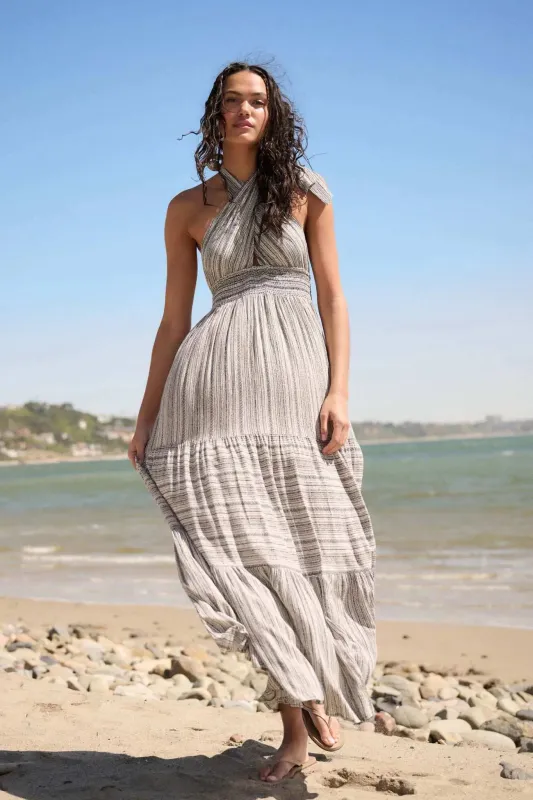 Soul Journey Striped Cross-Front Halter Maxi Dress made by Promesa