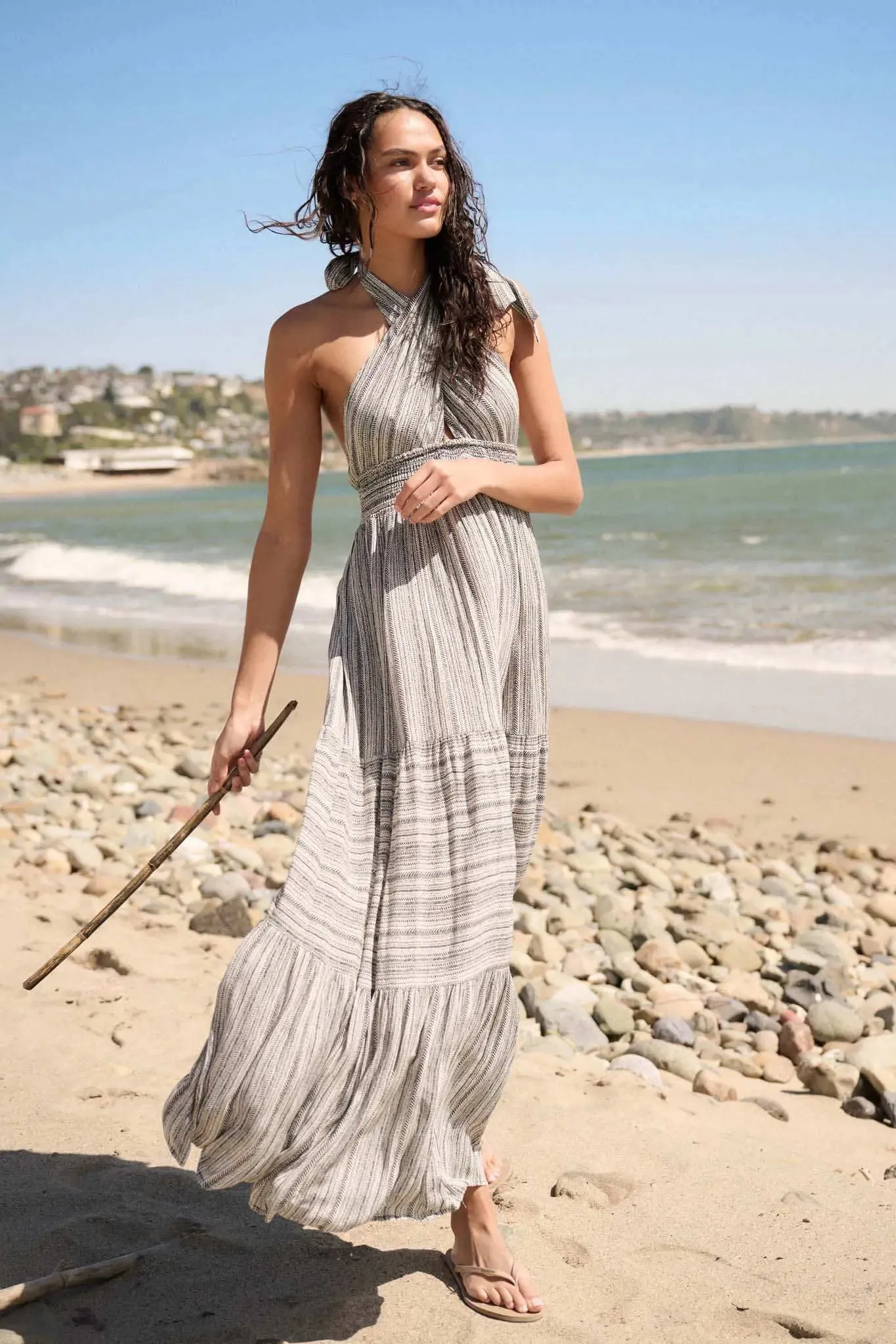 Soul Journey Striped Cross-Front Halter Maxi Dress sold by Promesa product image thumbnail 2