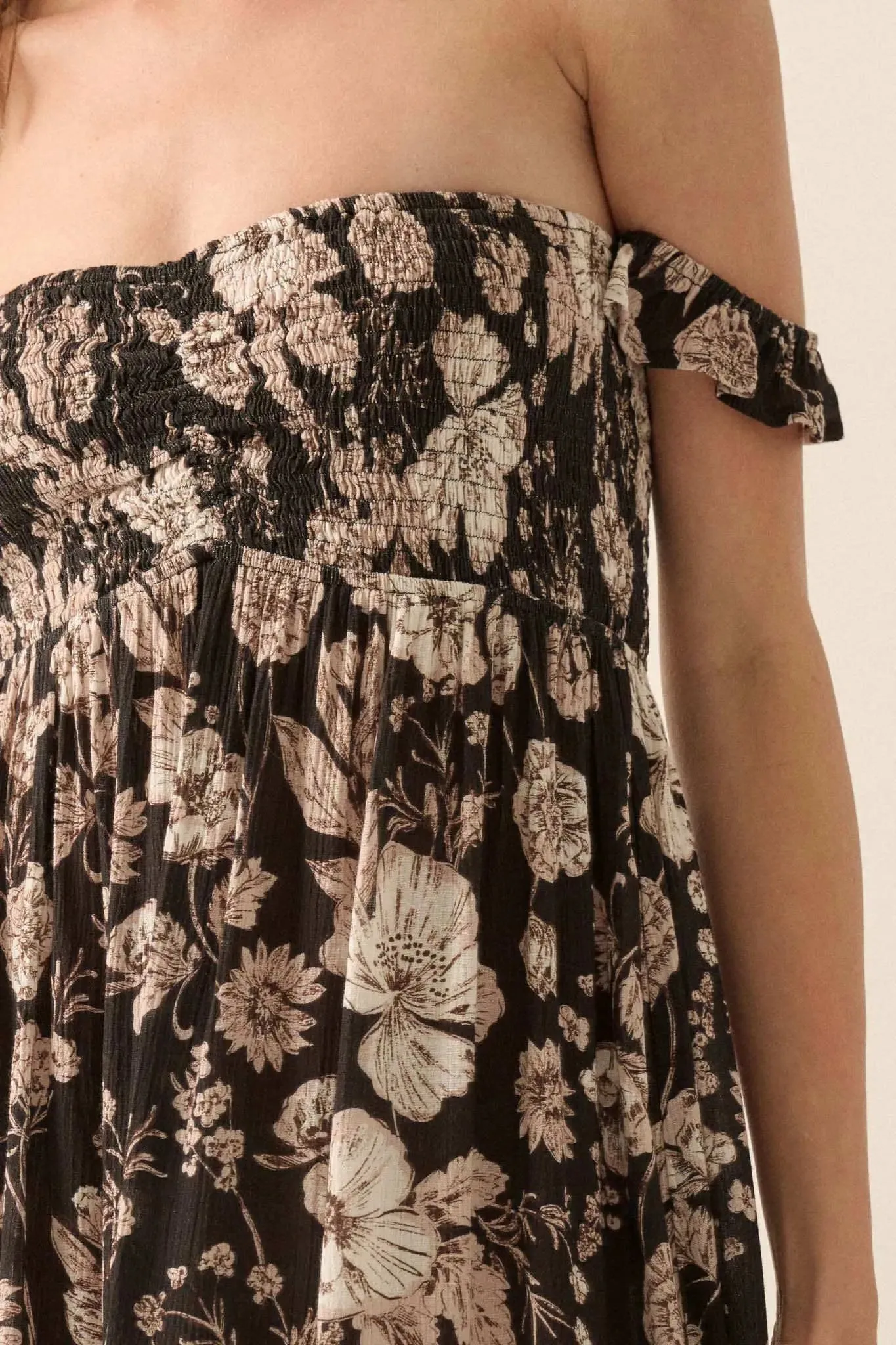 Chic Petals Smocked Floral Off-Shoulder Maxi Dress sold by Promesa product image thumbnail 5