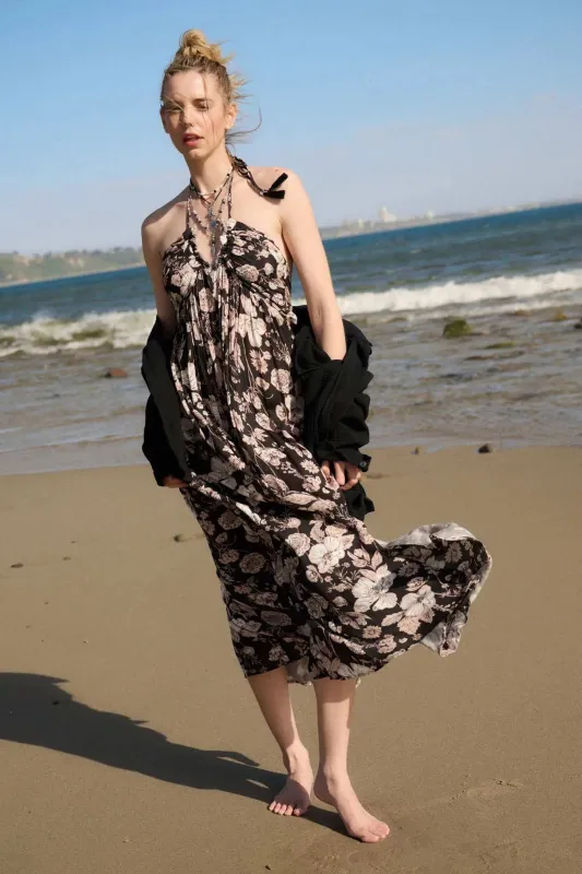 Elegant Blossoms Floral Crepe Halter Maxi Dress sold by Promesa