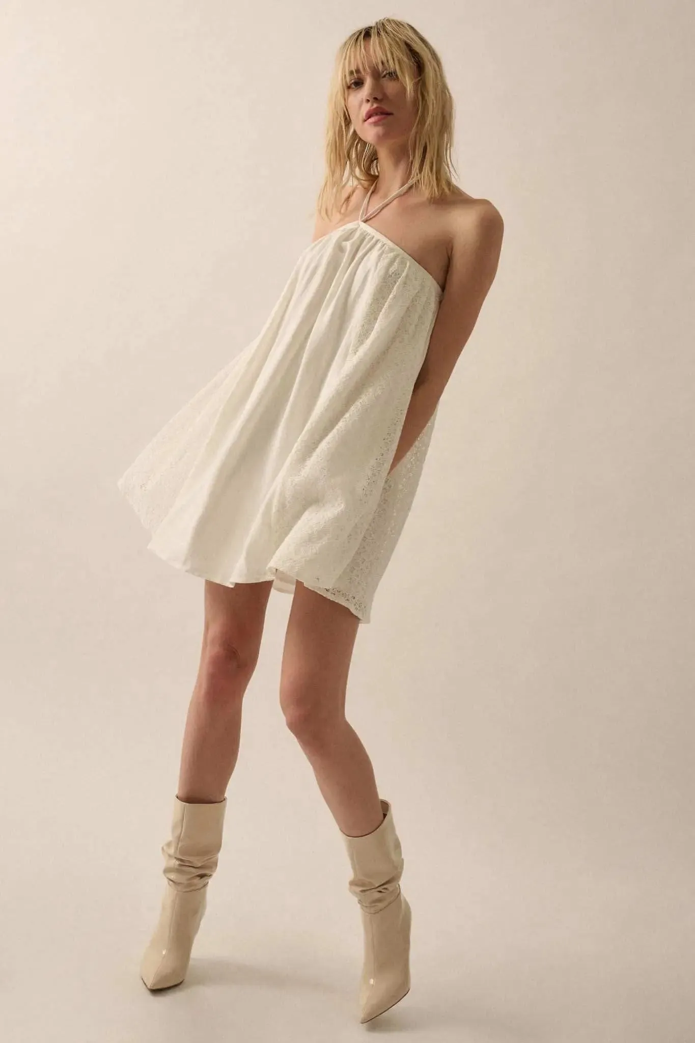 Starting Fresh Lace-Panel Mini Halter Swing Dress sold by Promesa product image thumbnail 4