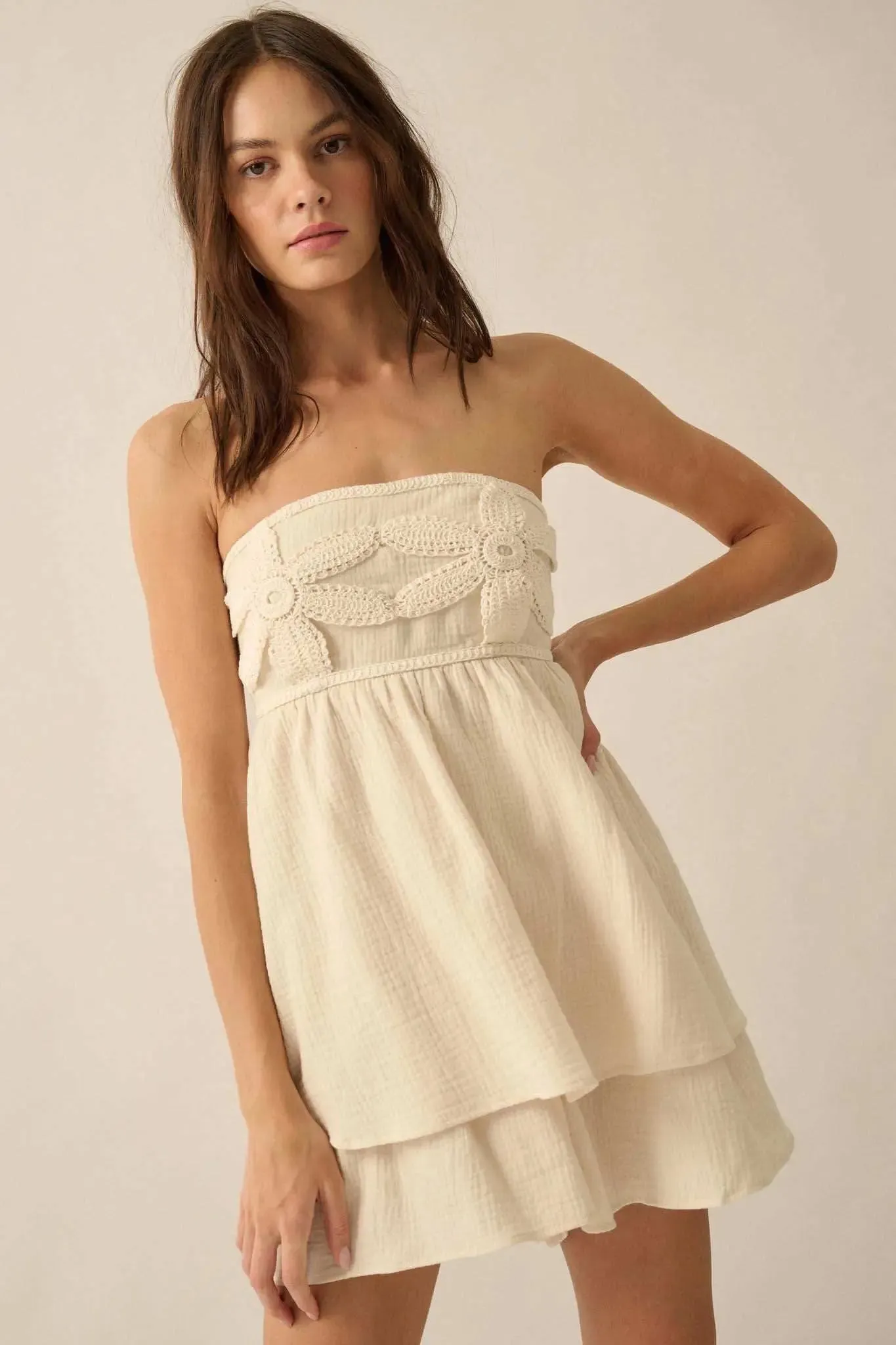 Lace Yourself Crochet-Trim Crinkle Cotton Romper sold by Promesa product image thumbnail 3
