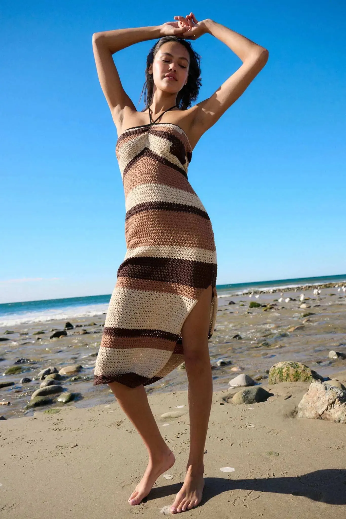 Desert Days Striped Crochet Halter Tube Dress sold by Promesa product image thumbnail 3