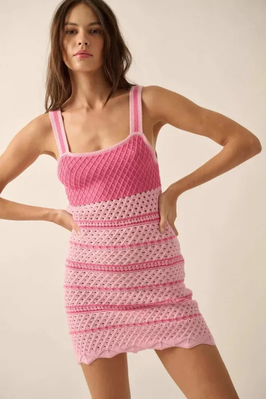 Cali Breeze Striped Crochet Knit Mini Dress sold by Promesa