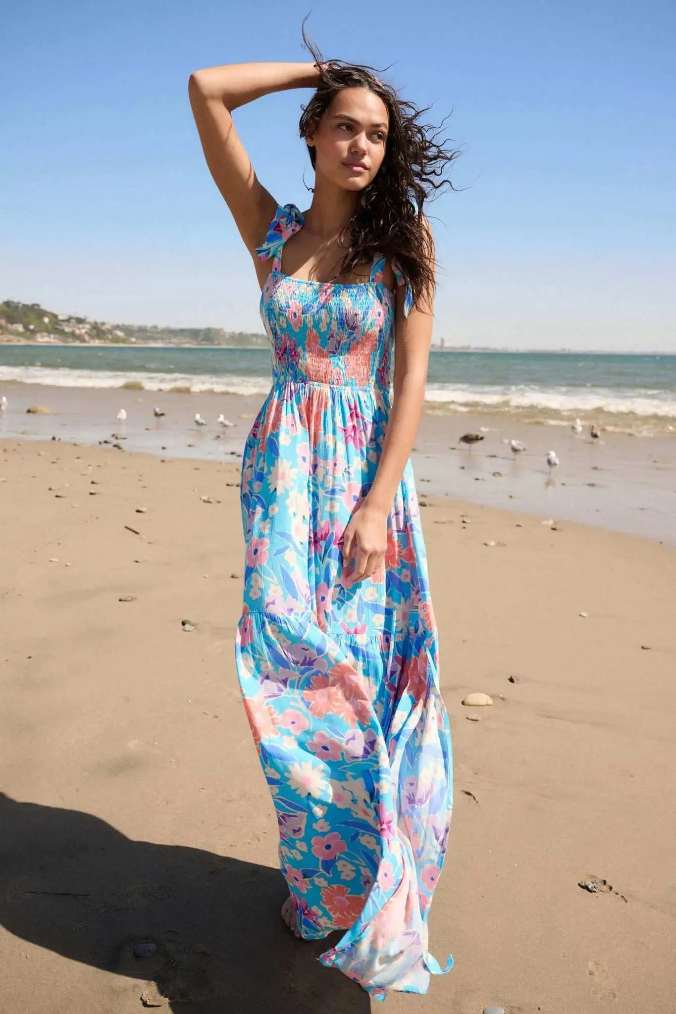 There She Grows Smocked Floral Crepe Maxi Dress sold by Promesa
