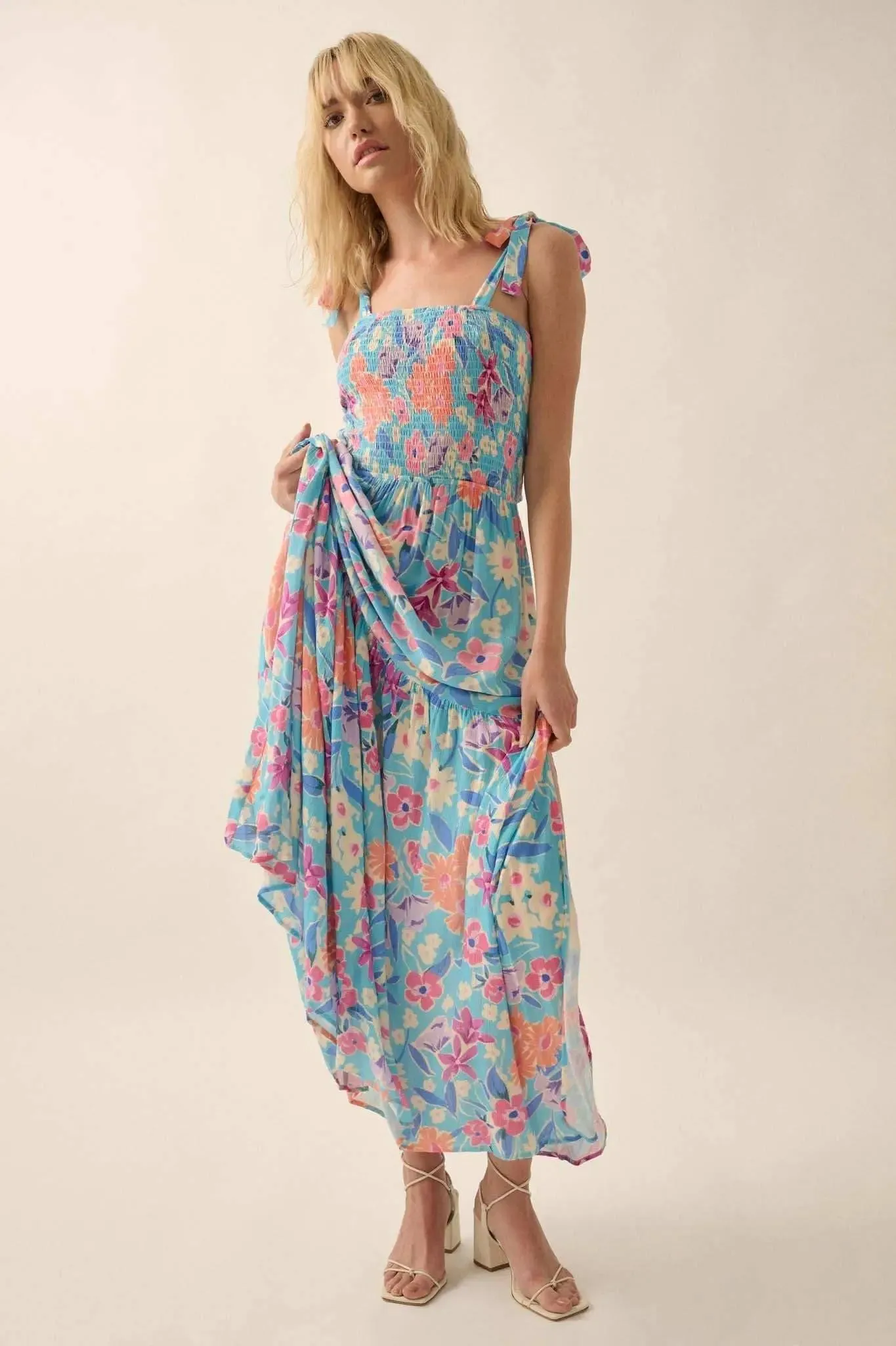 There She Grows Smocked Floral Crepe Maxi Dress sold by Promesa product image thumbnail 5