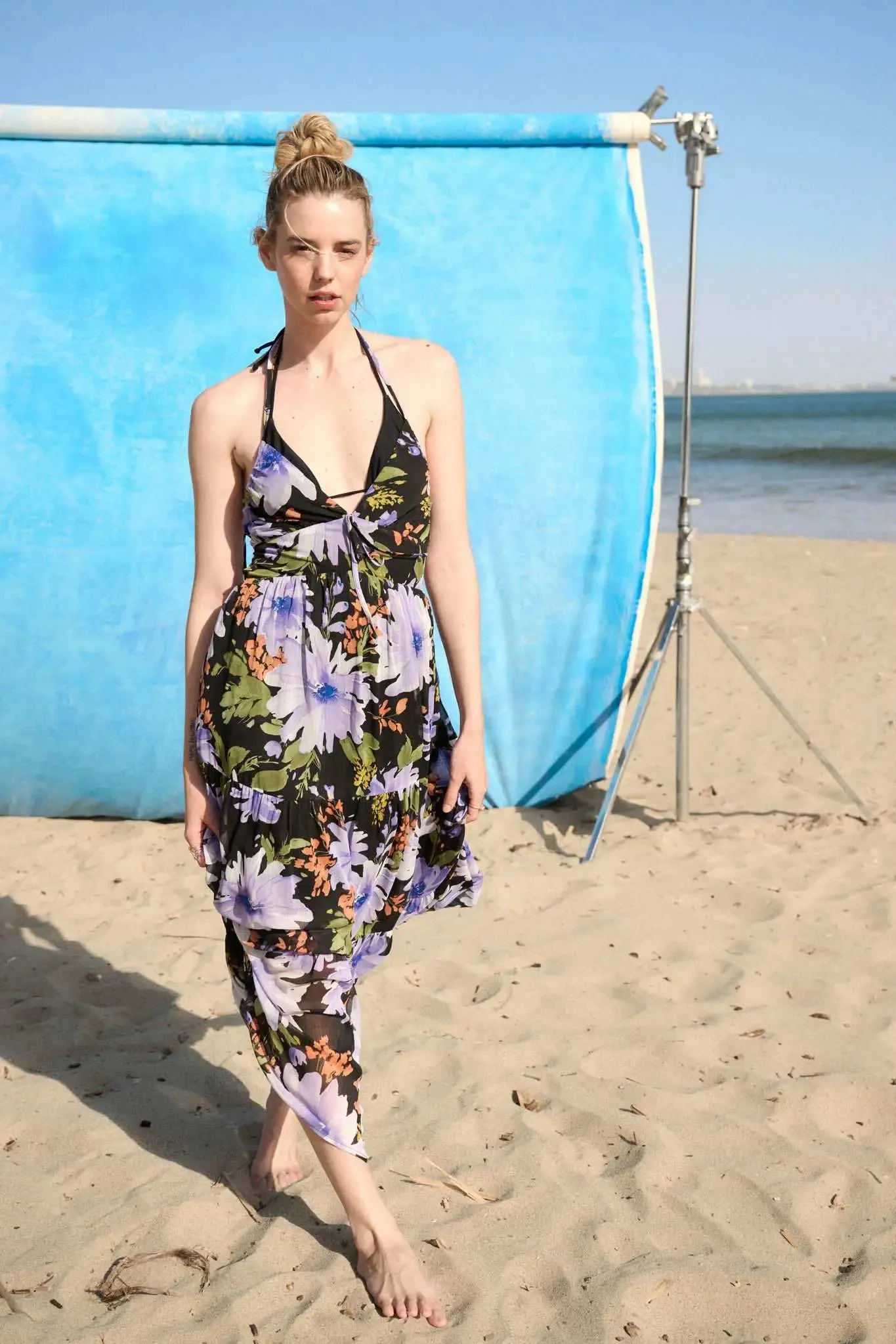Moon Garden Floral Chiffon Tie-Back Maxi Dress sold by Promesa