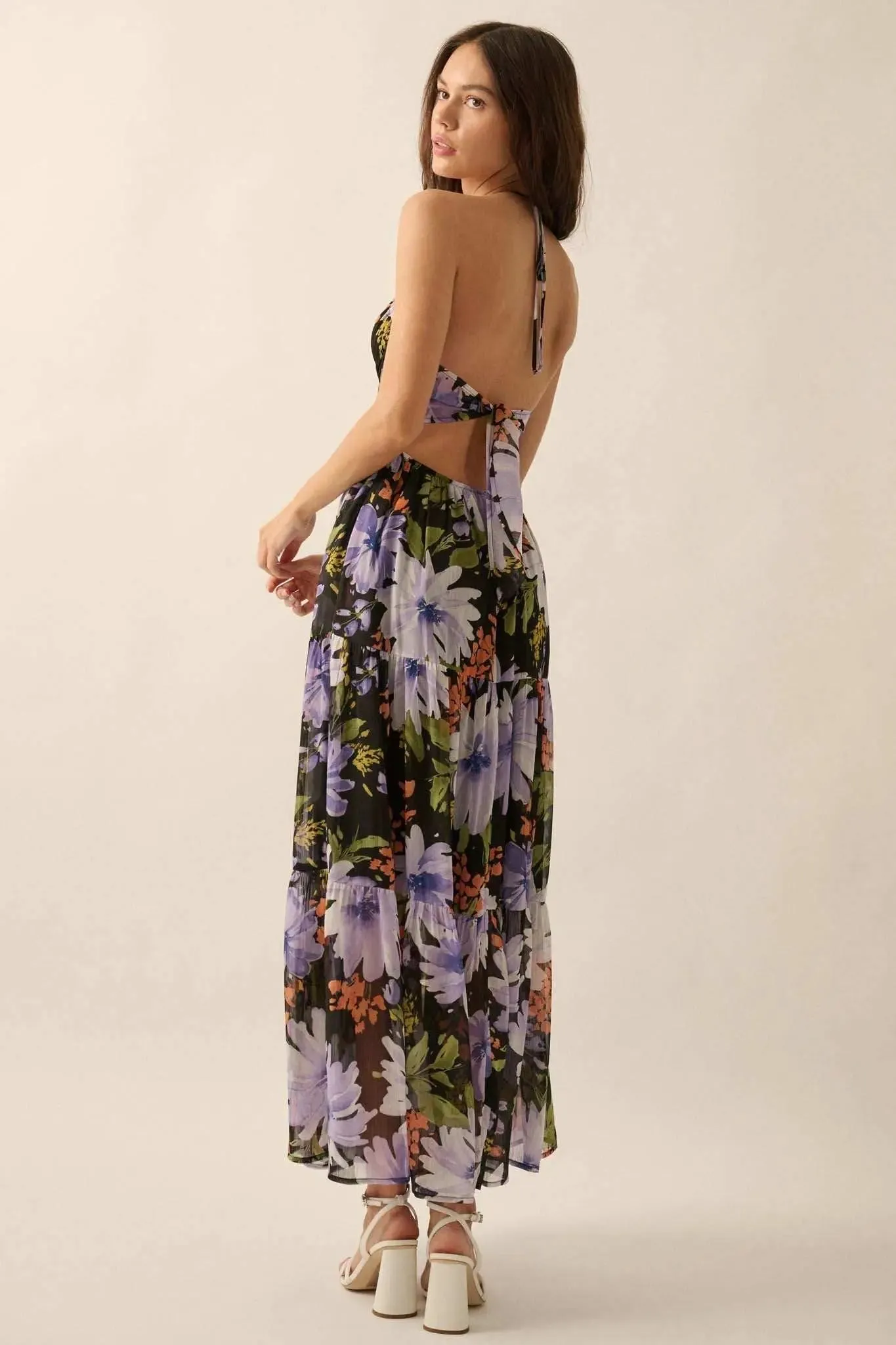 Moon Garden Floral Chiffon Tie-Back Maxi Dress sold by Promesa product image thumbnail 5
