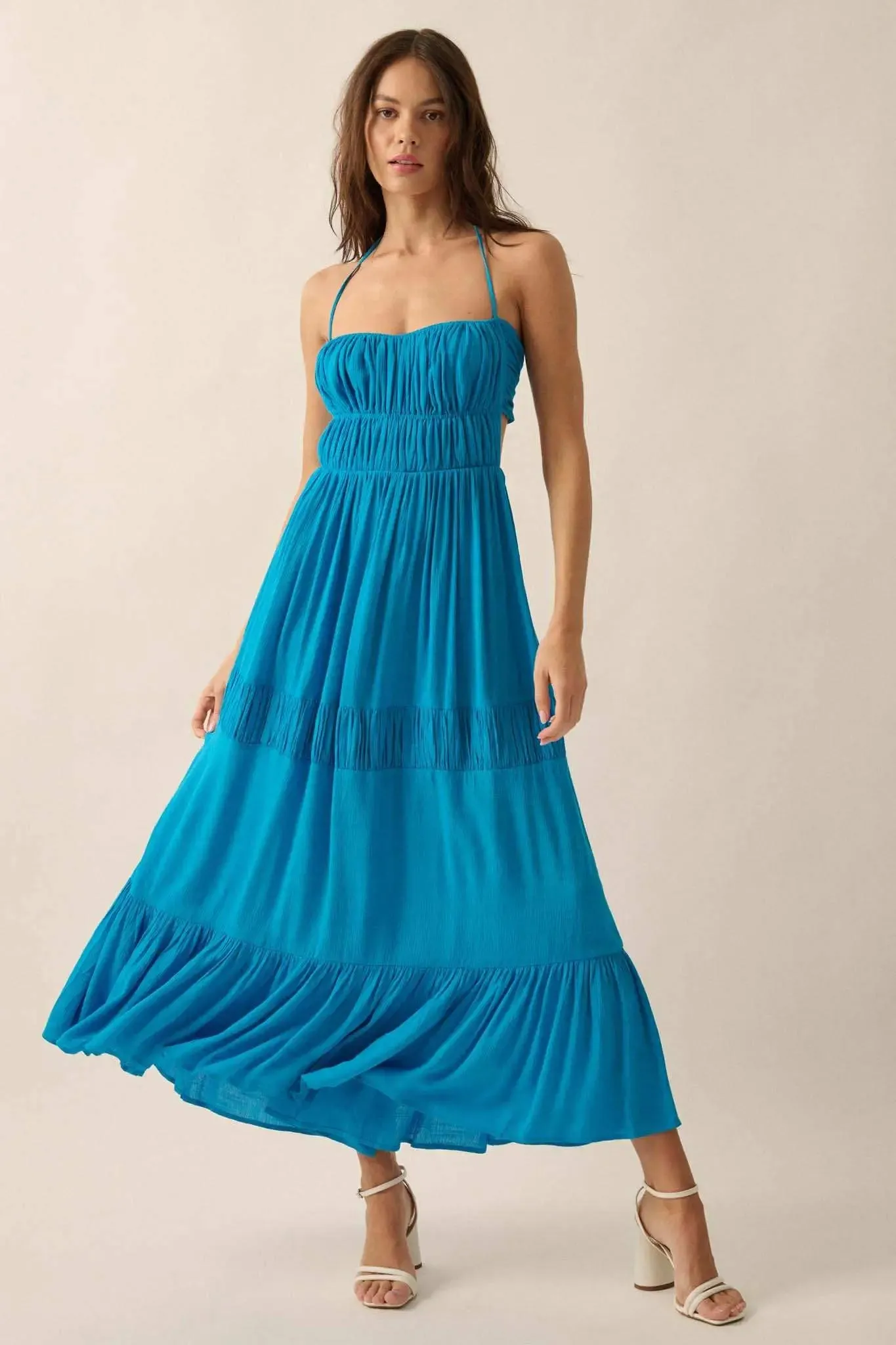 Tier to Stay Tiered Tie-Back Halter Maxi Dress sold by Promesa product image thumbnail 4