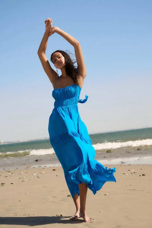 Tier to Stay Tiered Tie-Back Halter Maxi Dress sold by Promesa