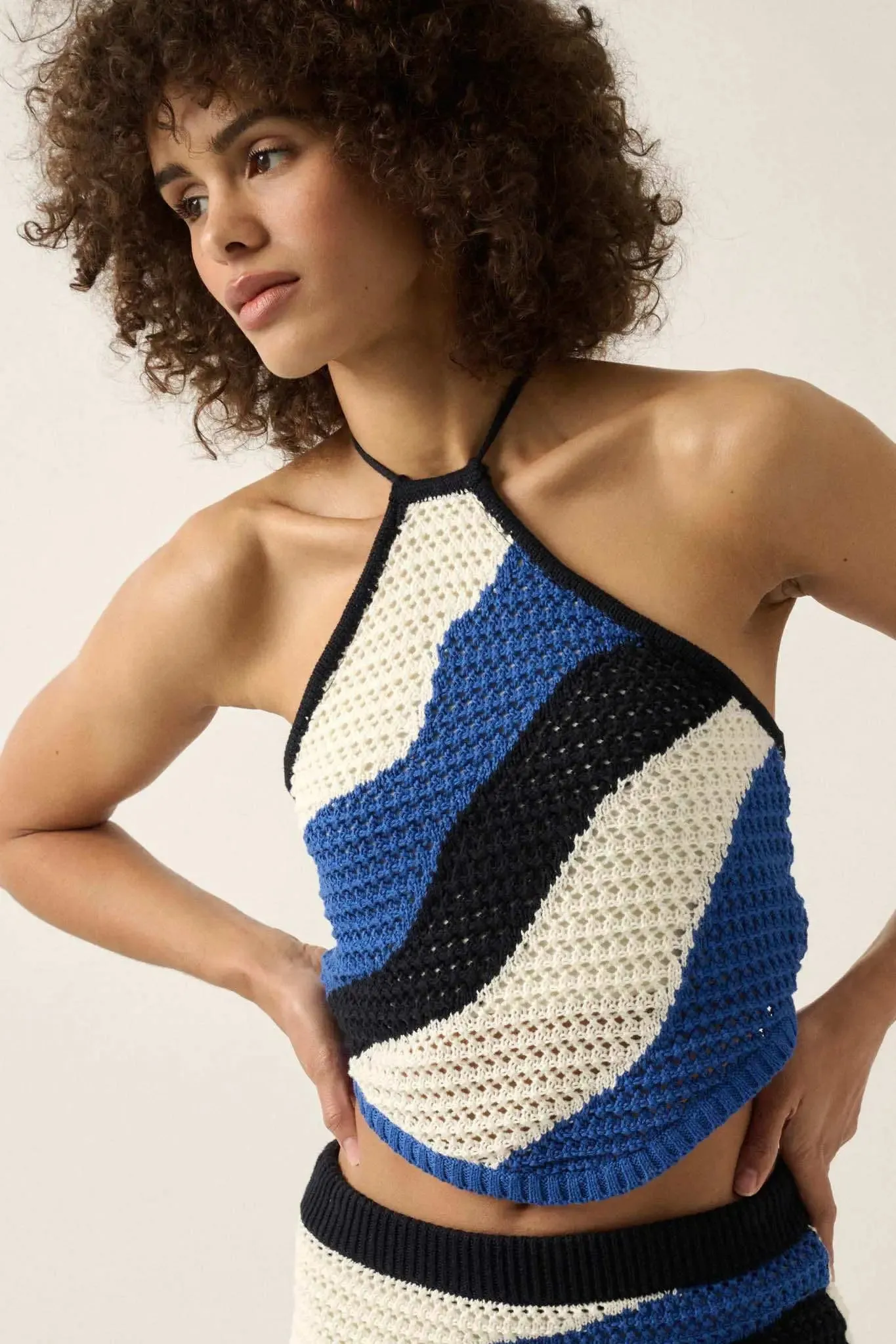 Heat Wave Colorblock Crochet Knit Halter Top sold by Promesa product image thumbnail 4