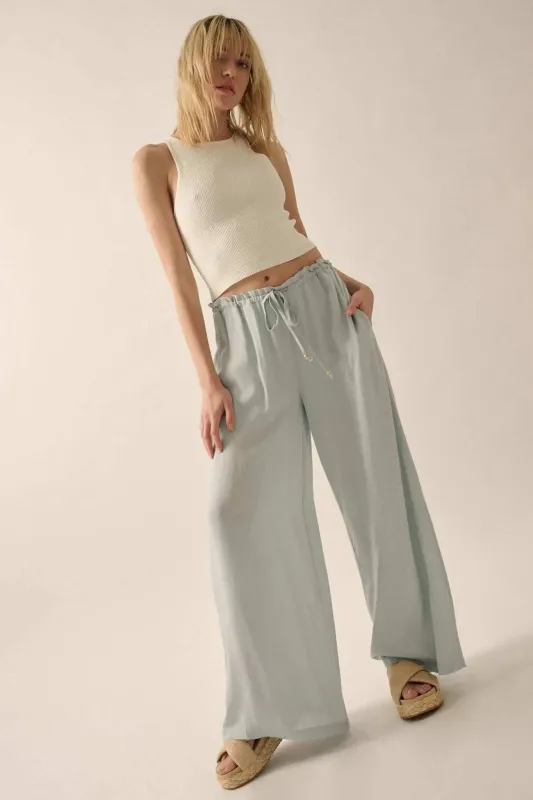 Walk on By Wide-Leg Drawstring Palazzo Pants sold by Promesa