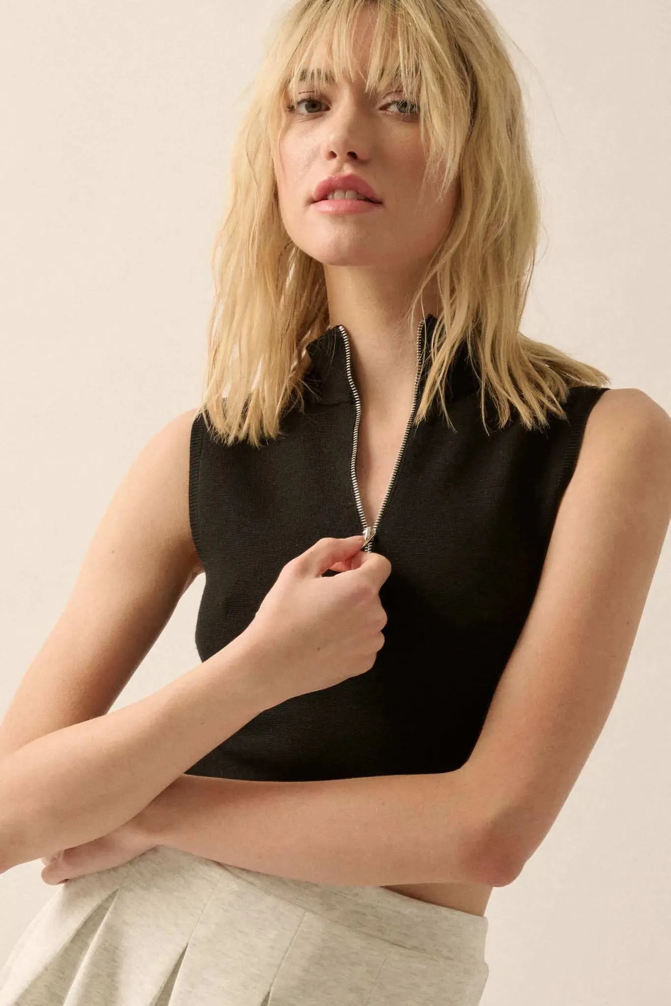 Quiet Strength Half-Zip Cropped Mock-Neck Tank Top sold by Promesa product image thumbnail 5