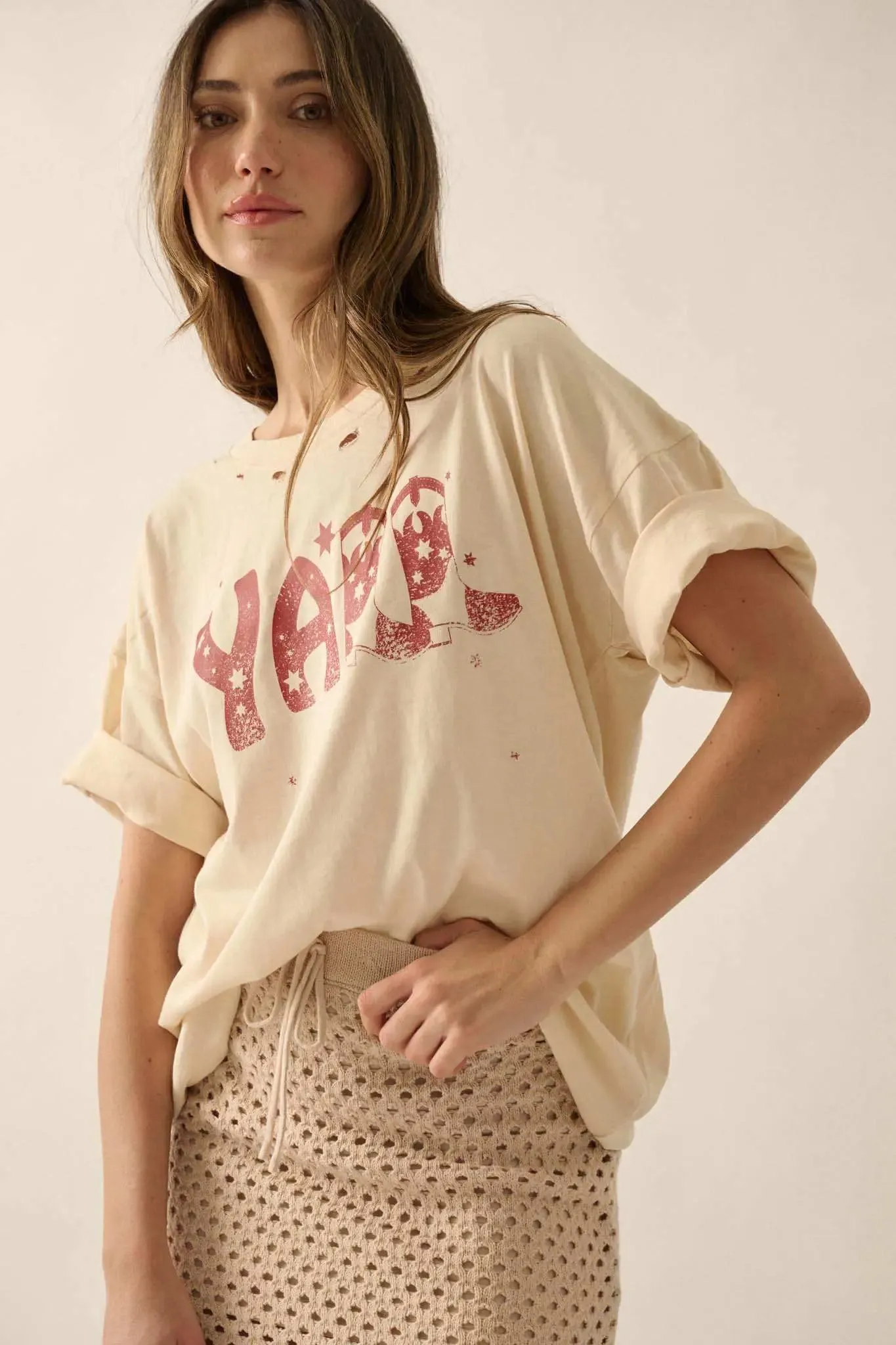 Y'all Cowboy Boots Oversize Distressed Graphic Tee sold by Promesa