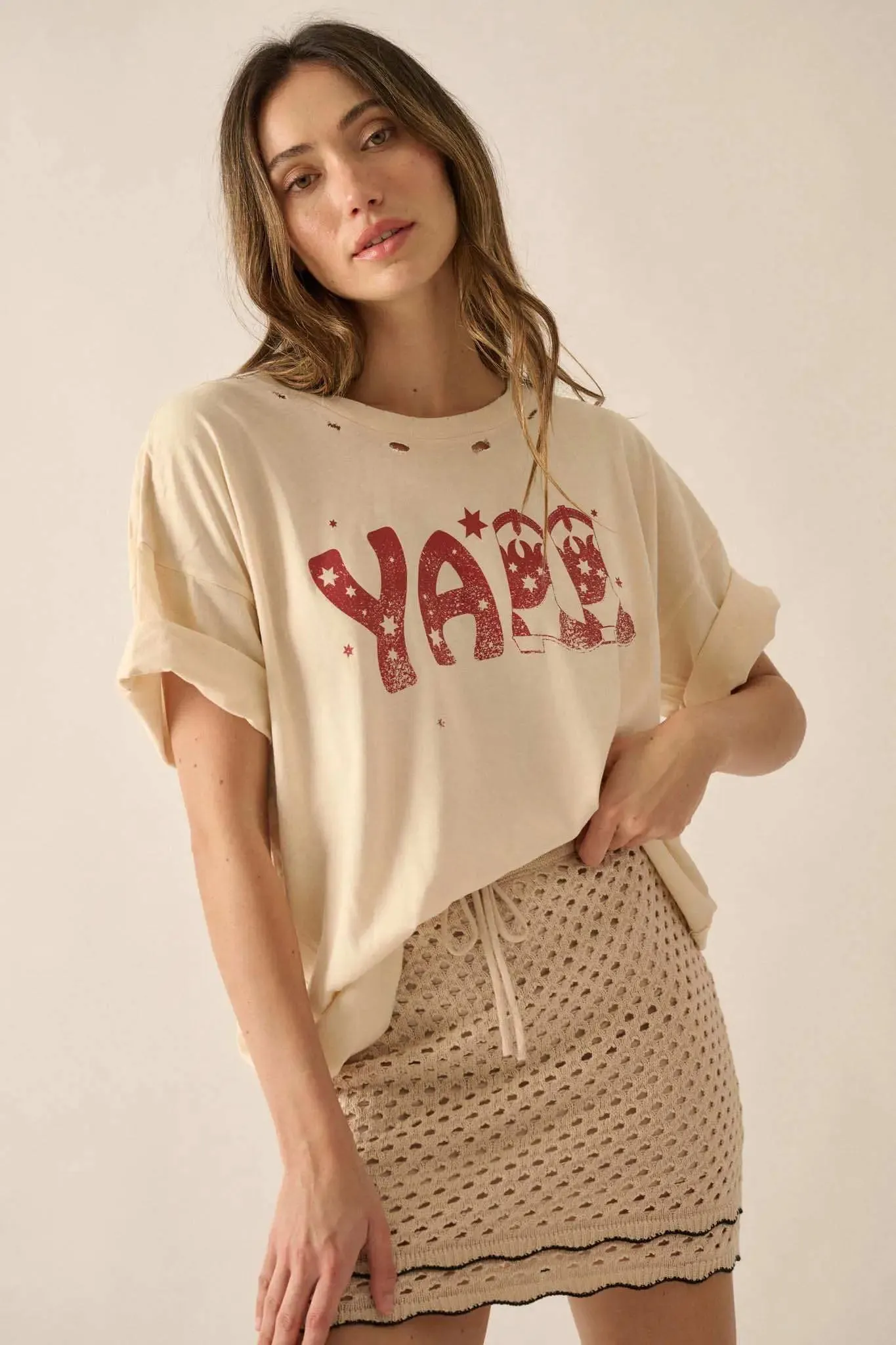 Y'all Cowboy Boots Oversize Distressed Graphic Tee sold by Promesa product image thumbnail 3