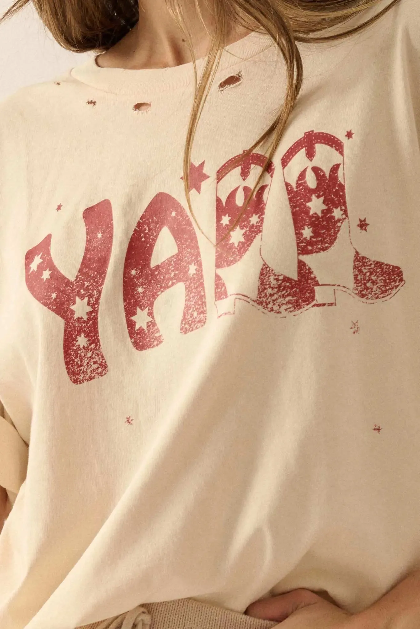 Y'all Cowboy Boots Oversize Distressed Graphic Tee sold by Promesa product image thumbnail 2