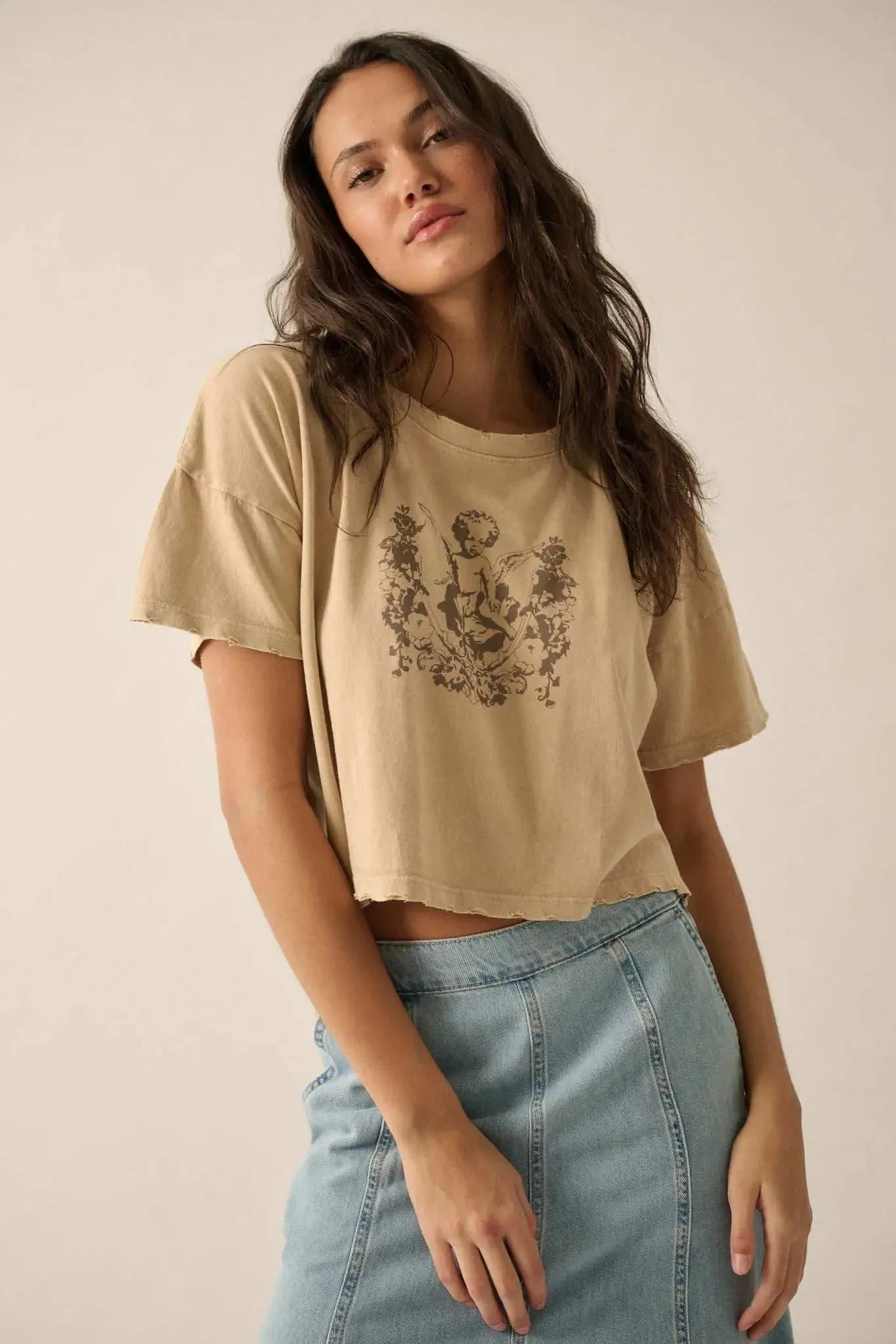 Vintage Angel Distressed Cropped Graphic Tee sold by Promesa
