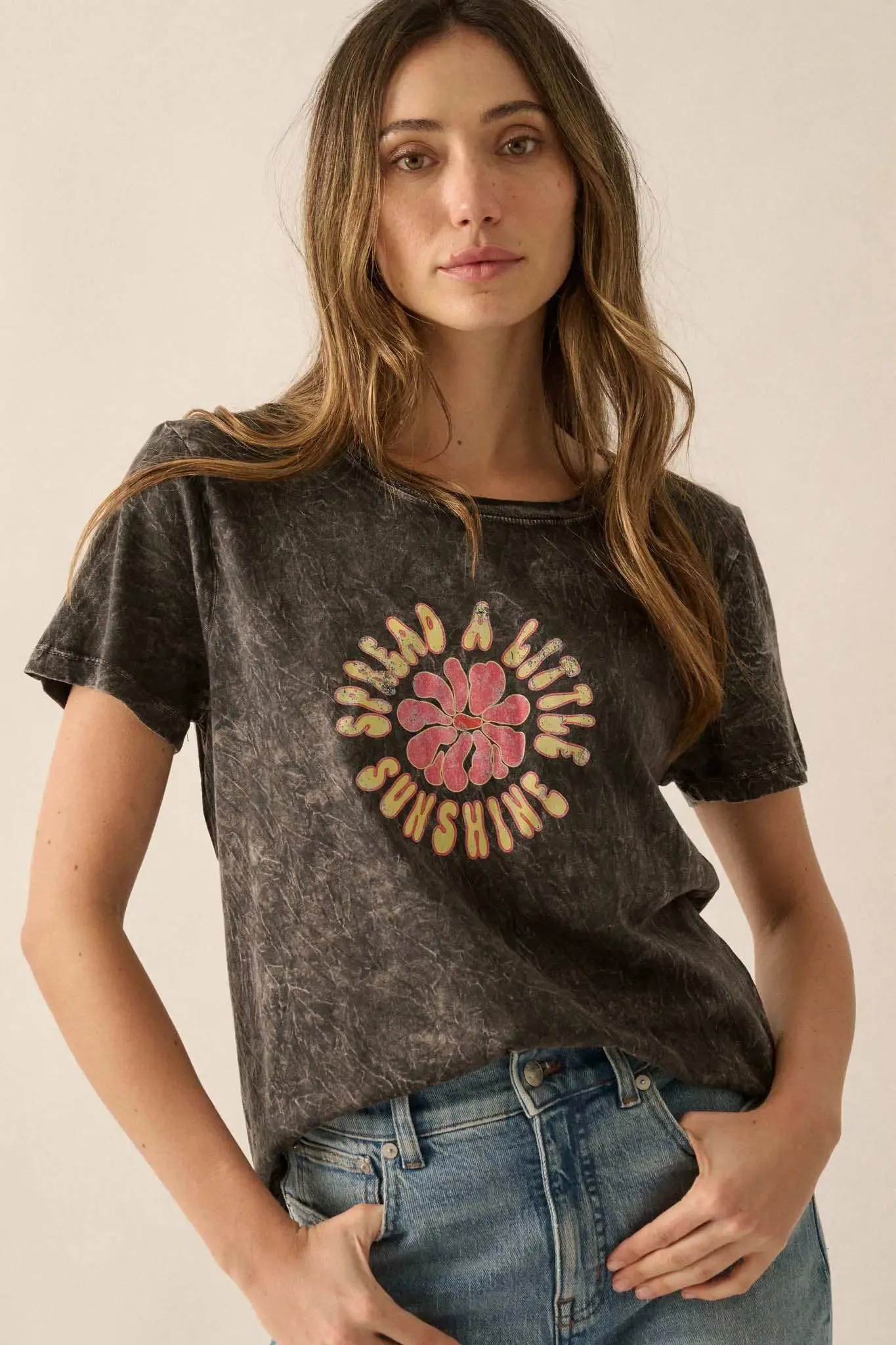 Spread a Little Sunshine Vintage-Wash Graphic Tee sold by Promesa