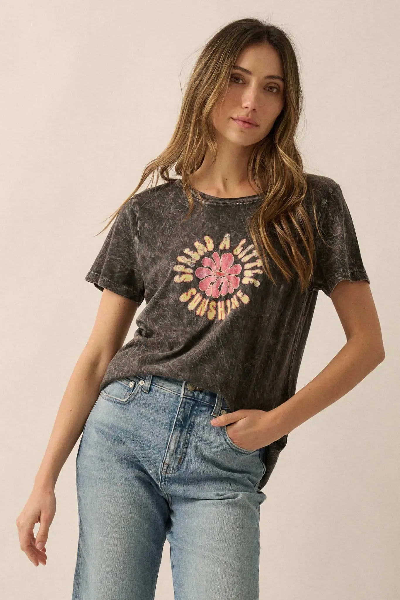 Spread a Little Sunshine Vintage-Wash Graphic Tee sold by Promesa product image thumbnail 3