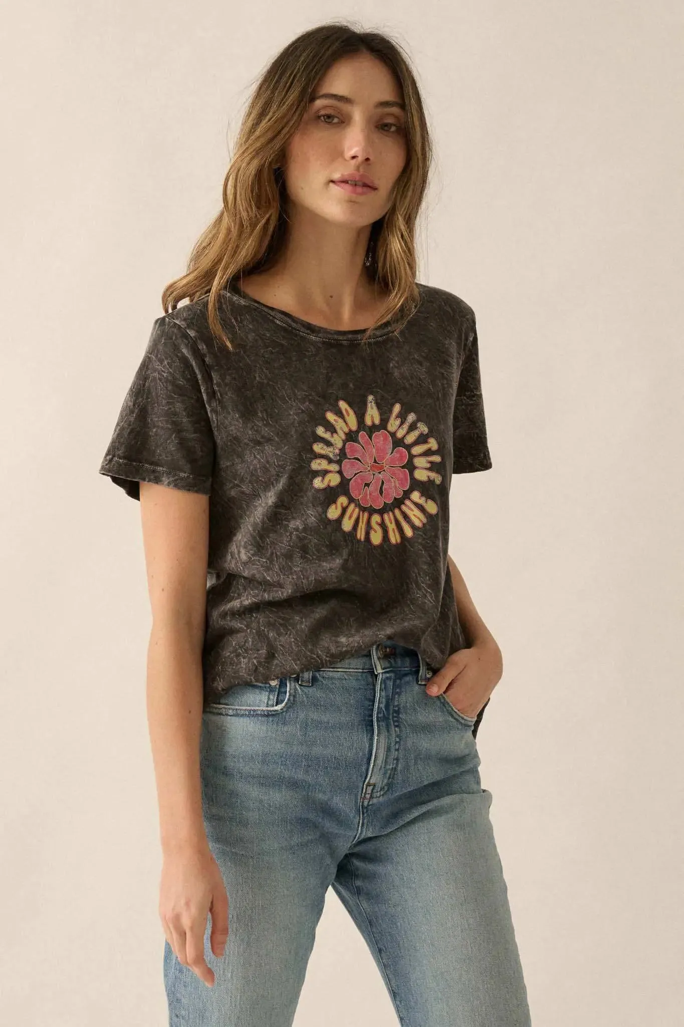 Spread a Little Sunshine Vintage-Wash Graphic Tee sold by Promesa product image thumbnail 5