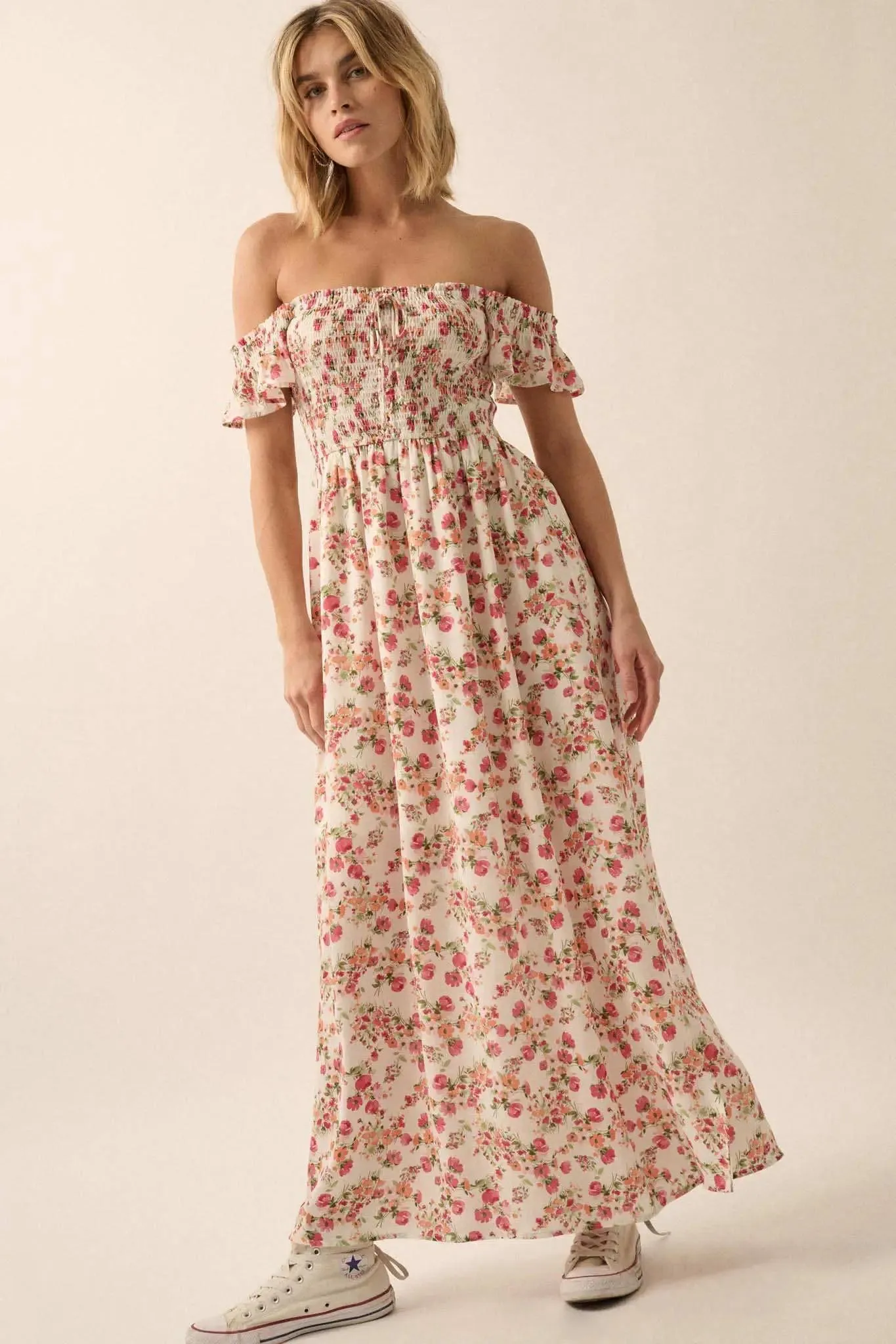 Budding Love Smocked Floral Off-Shoulder Maxi Dress sold by Promesa product image thumbnail 2