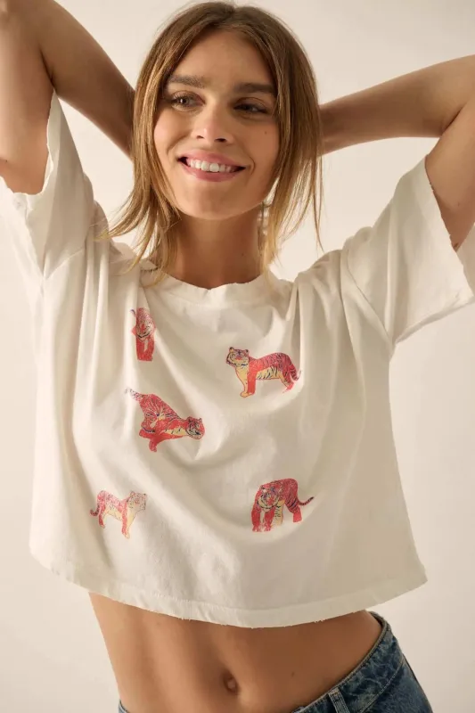 Tiger Streak Distressed Cropped Graphic Tee sold by Promesa