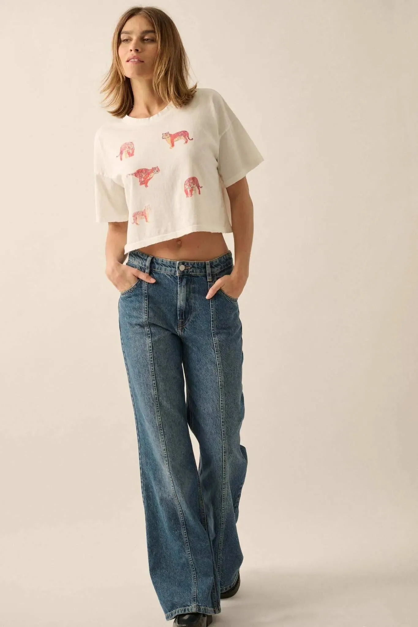 Tiger Streak Distressed Cropped Graphic Tee sold by Promesa product image thumbnail 3