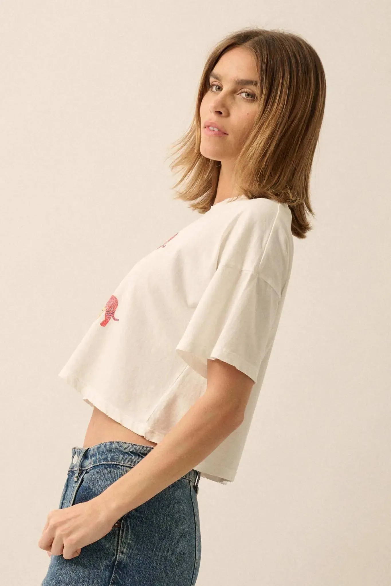 Tiger Streak Distressed Cropped Graphic Tee sold by Promesa product image thumbnail 5
