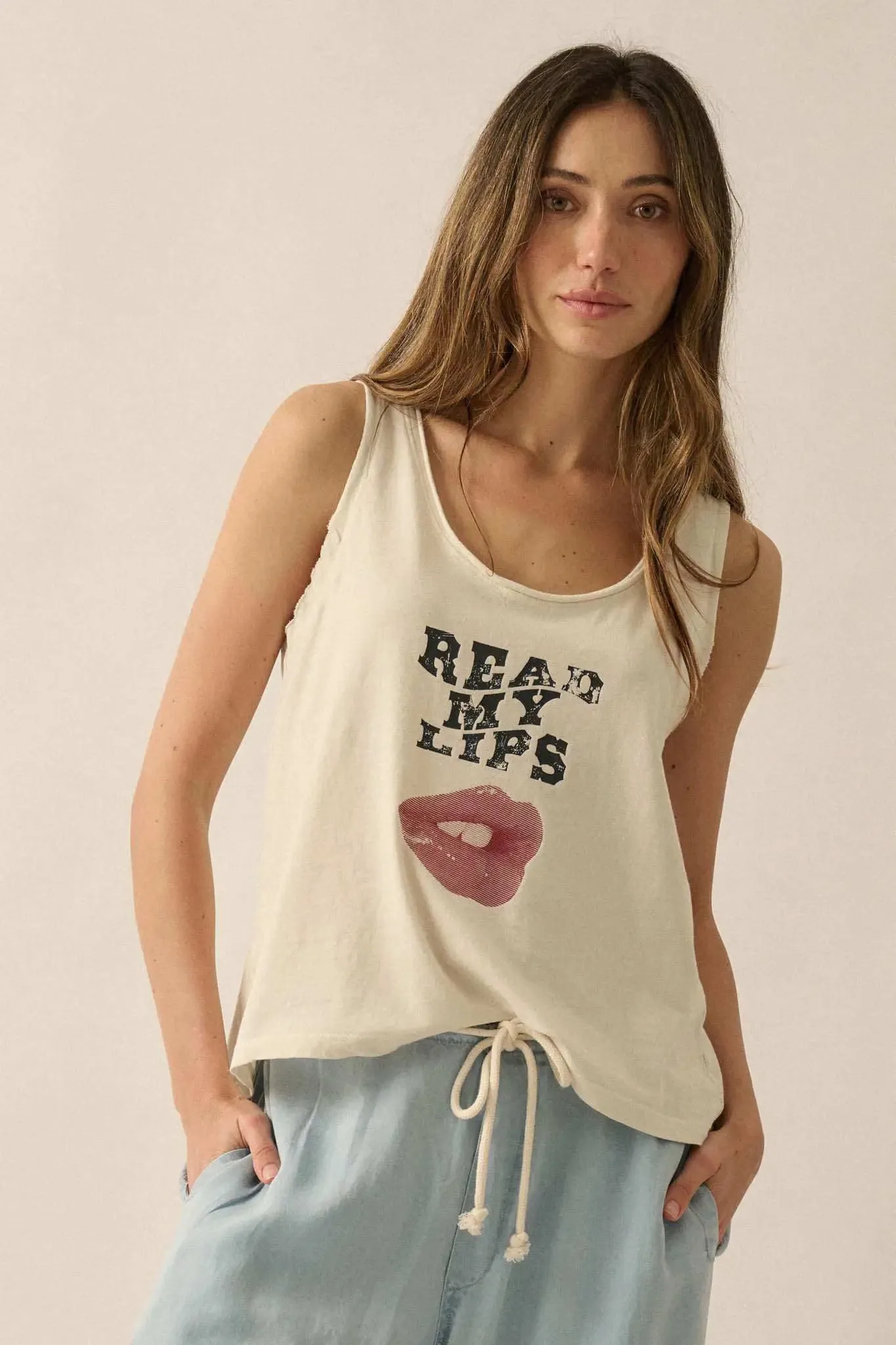 Read My Lips Raw-Edge Graphic Tank Top sold by Promesa product image thumbnail 4