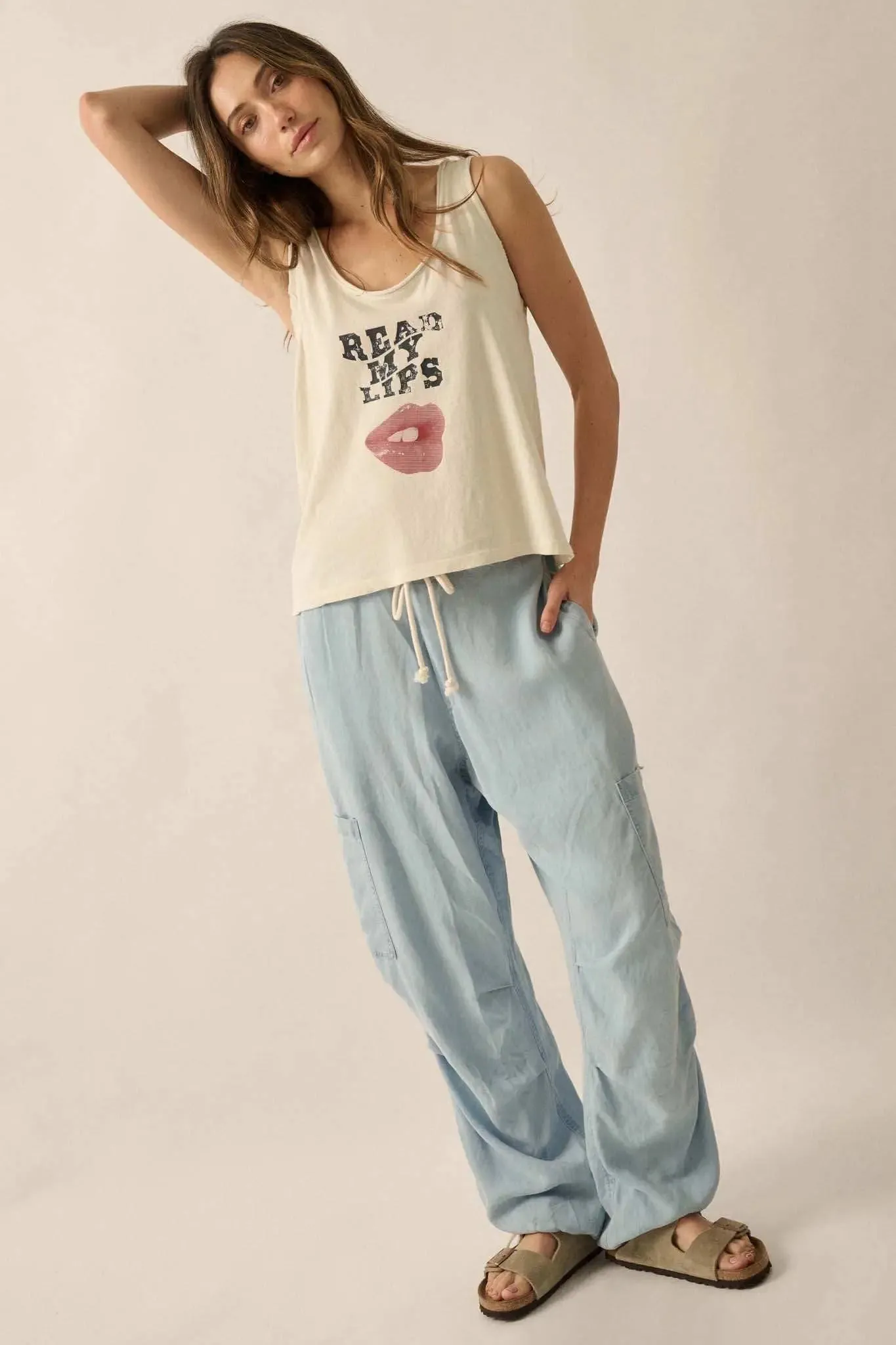 Read My Lips Raw-Edge Graphic Tank Top sold by Promesa product image thumbnail 3