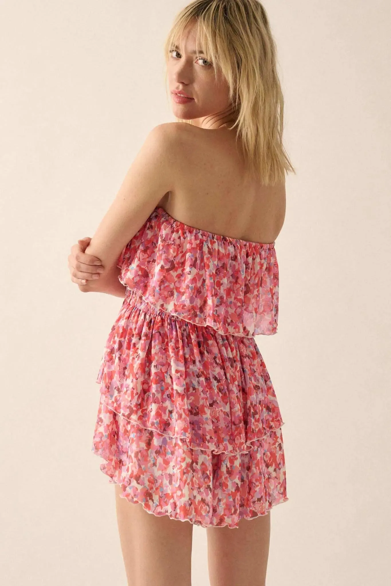 Bunches of Blooms Floral Mesh Strapless Romper sold by Promesa product image thumbnail 2