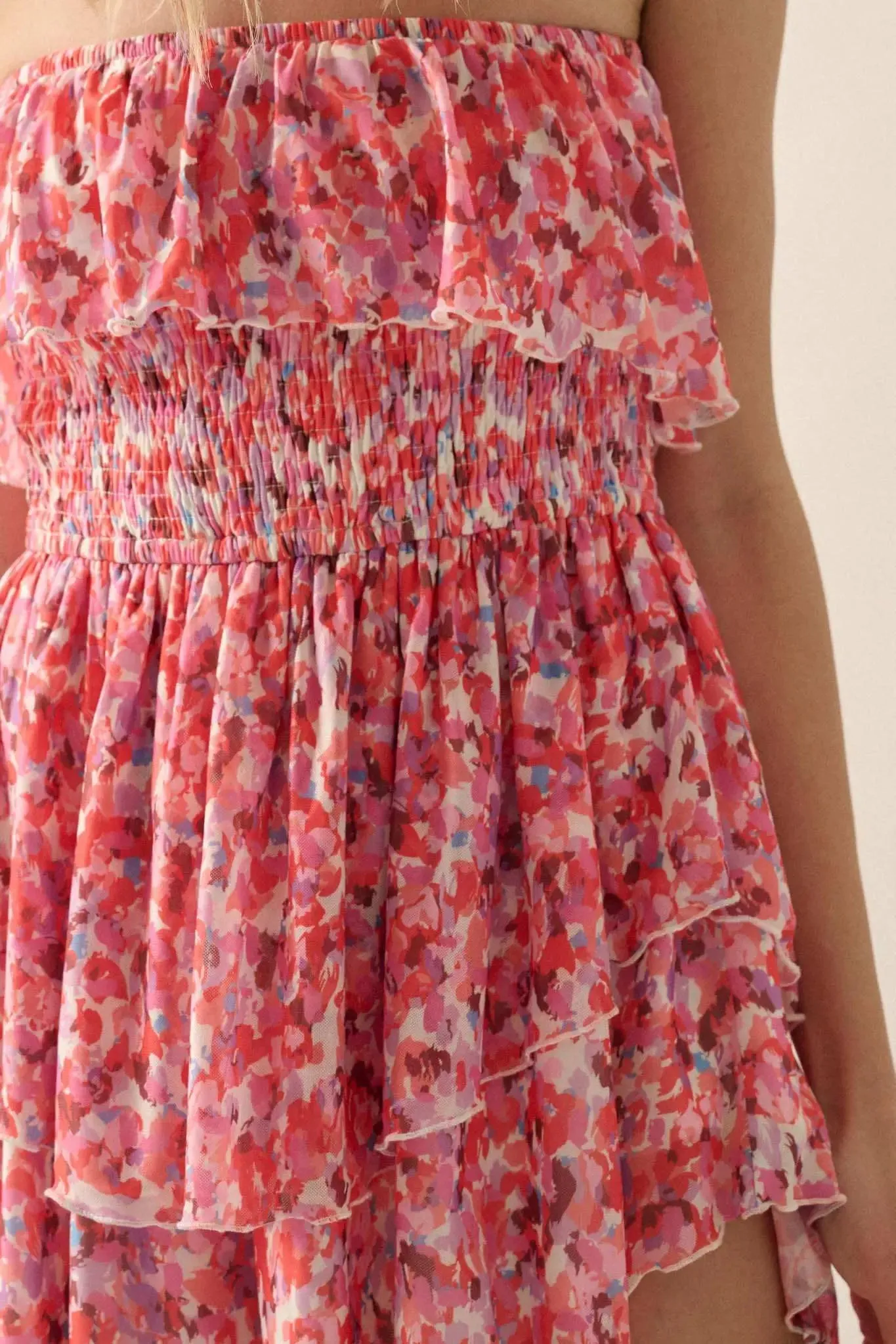 Bunches of Blooms Floral Mesh Strapless Romper sold by Promesa product image thumbnail 4