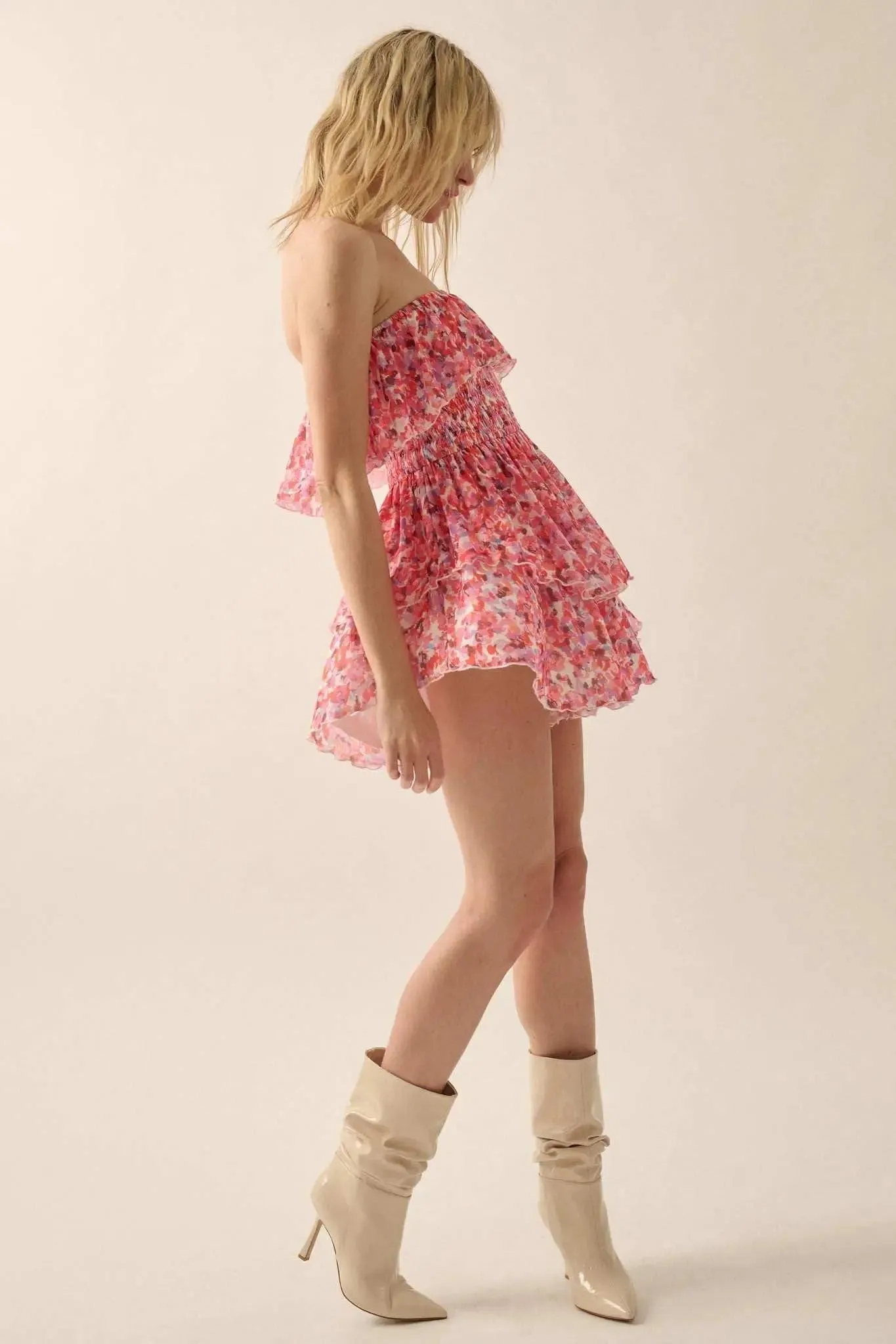 Bunches of Blooms Floral Mesh Strapless Romper sold by Promesa product image thumbnail 5