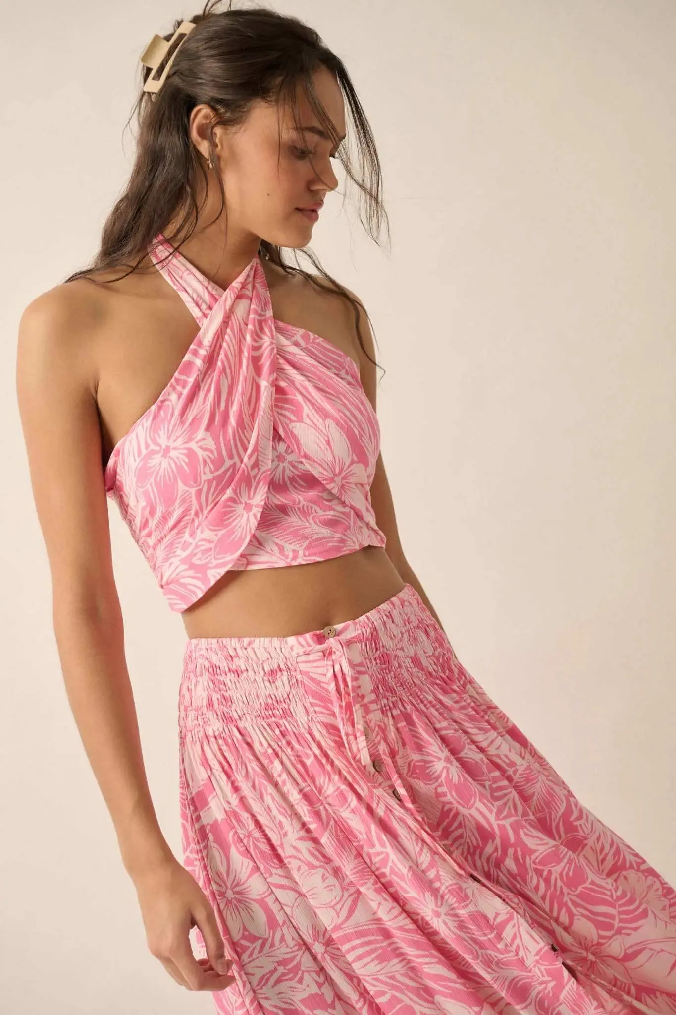 Tropical Tides Floral Cross-Front Halter Top sold by Promesa product image thumbnail 5