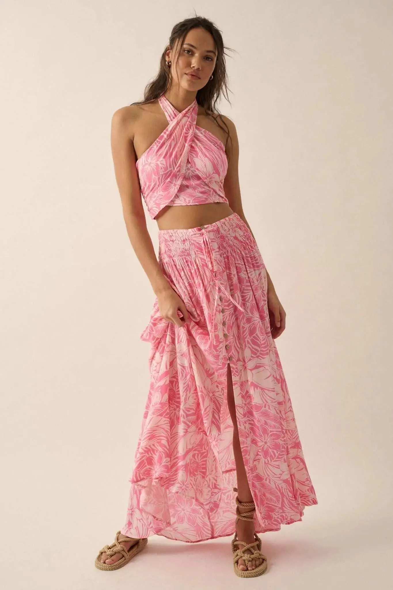 Tropical Tides Floral Cross-Front Halter Top sold by Promesa product image thumbnail 3