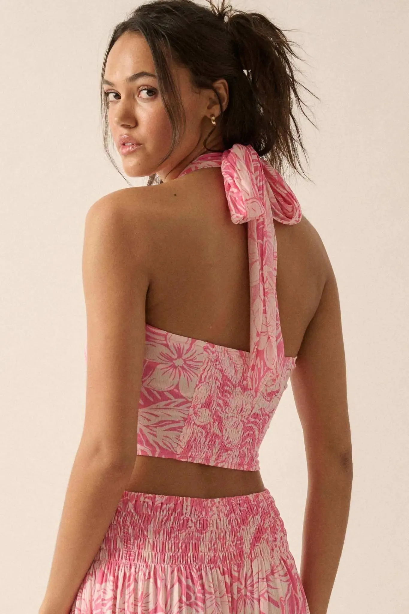 Tropical Tides Floral Cross-Front Halter Top sold by Promesa product image thumbnail 2