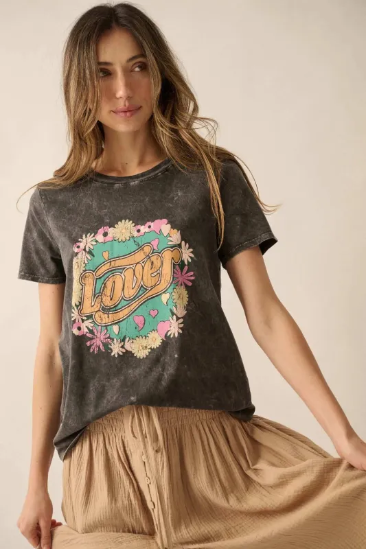 Lover Vintage-Wash Floral Graphic Tee sold by Promesa