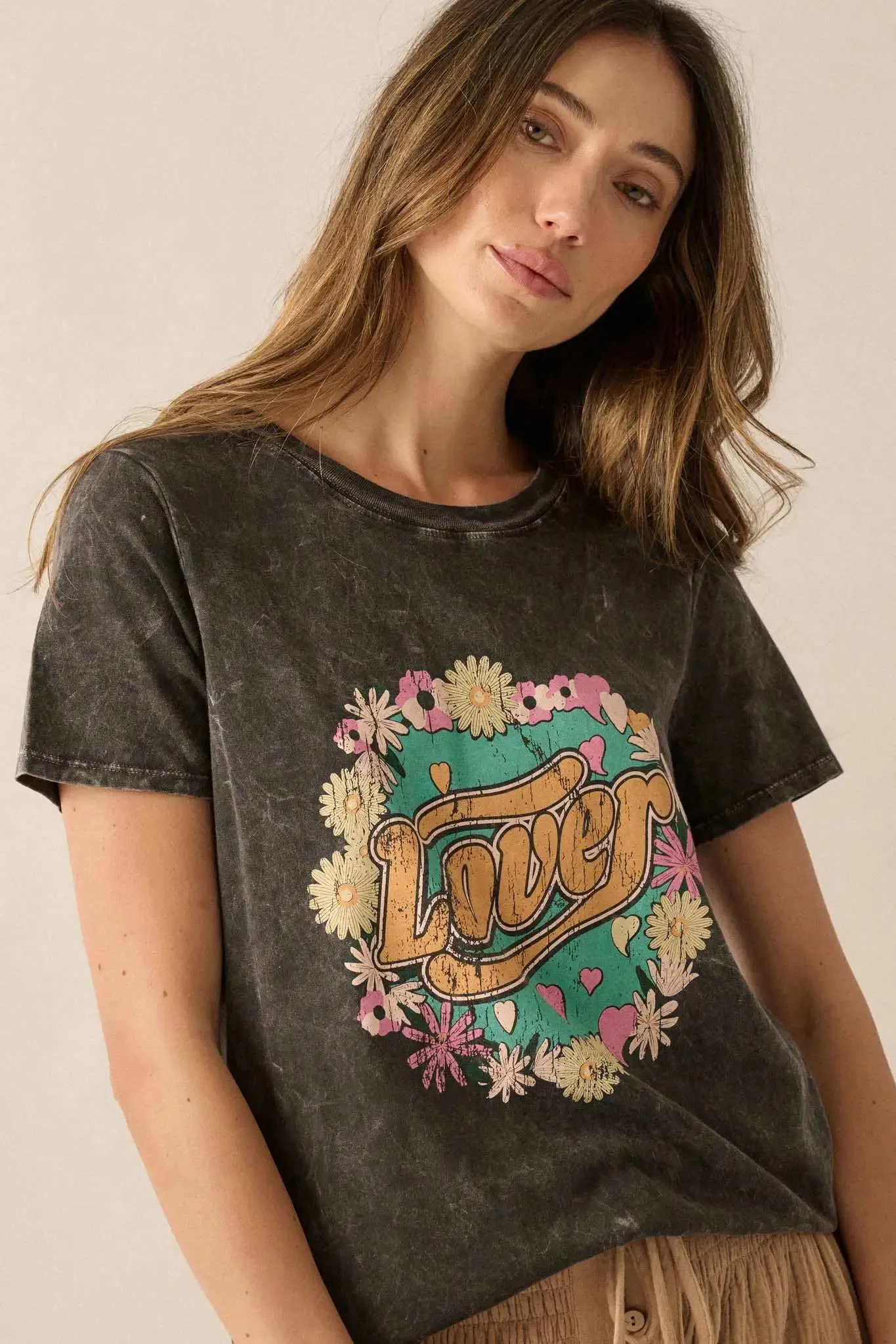 Lover Vintage-Wash Floral Graphic Tee sold by Promesa product image thumbnail 4